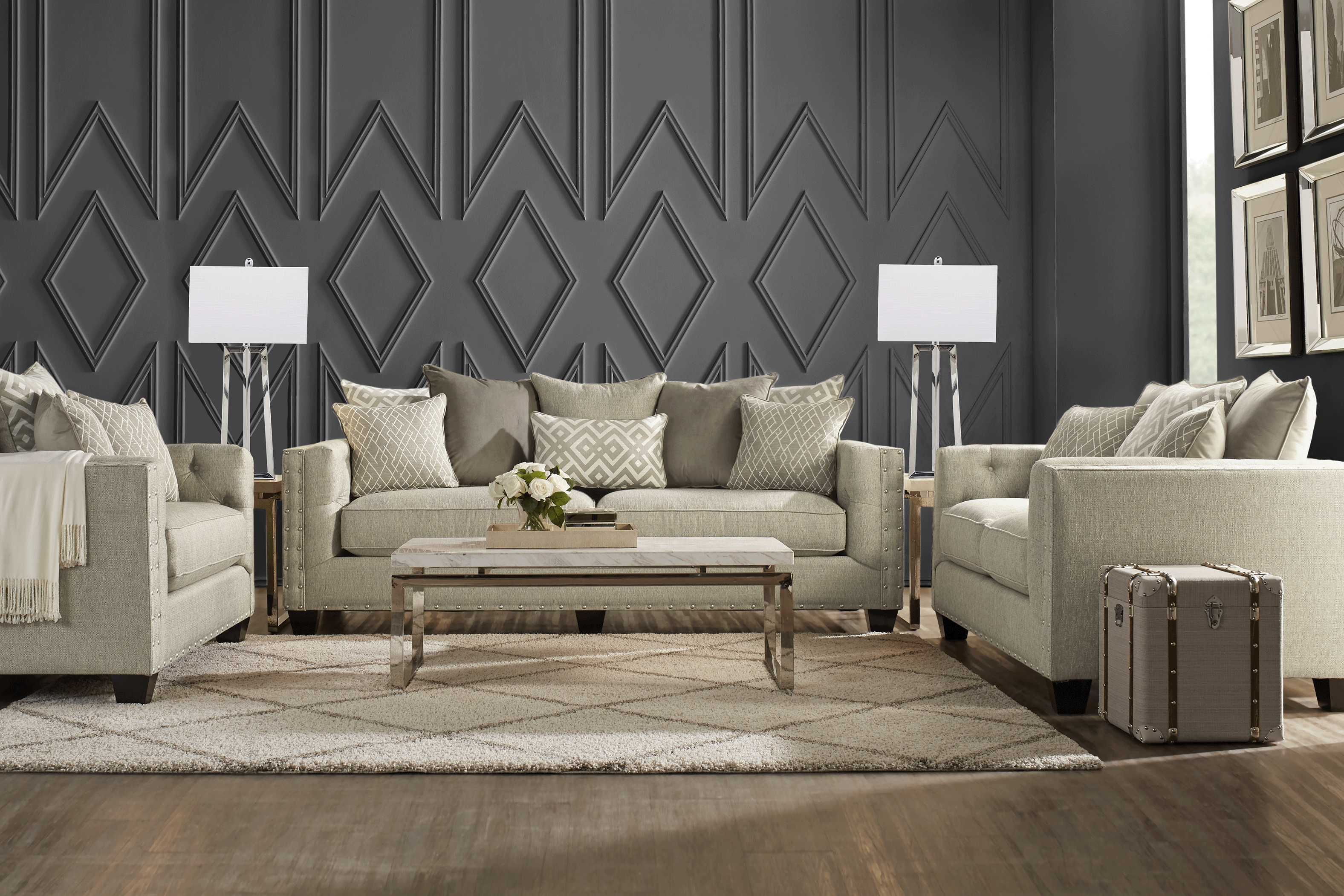 Cindy Crawford Home Chelsea Hills Beige 5 Pc Living Room - Thumbnail - Image 1