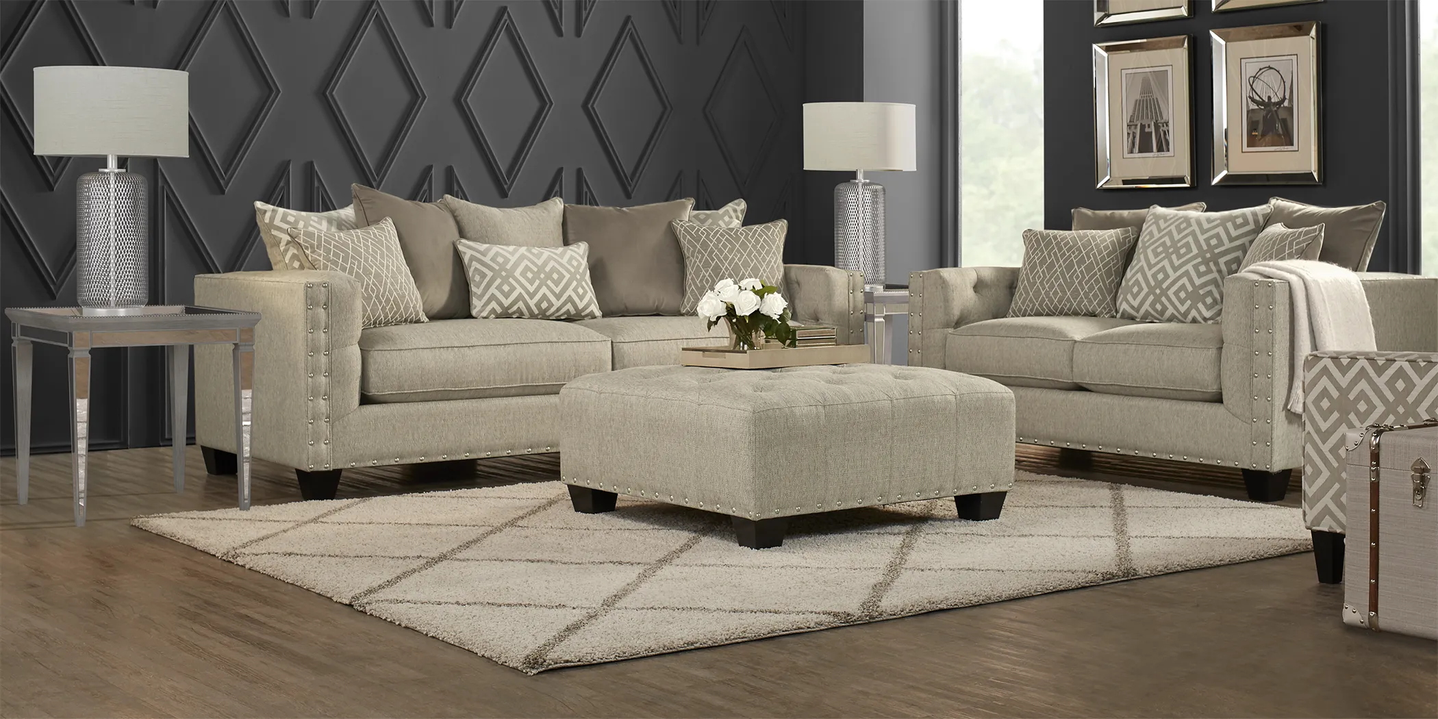 Cindy Crawford Home Chelsea Hills Beige 7 Pc Living Room - Thumbnail - Image 1