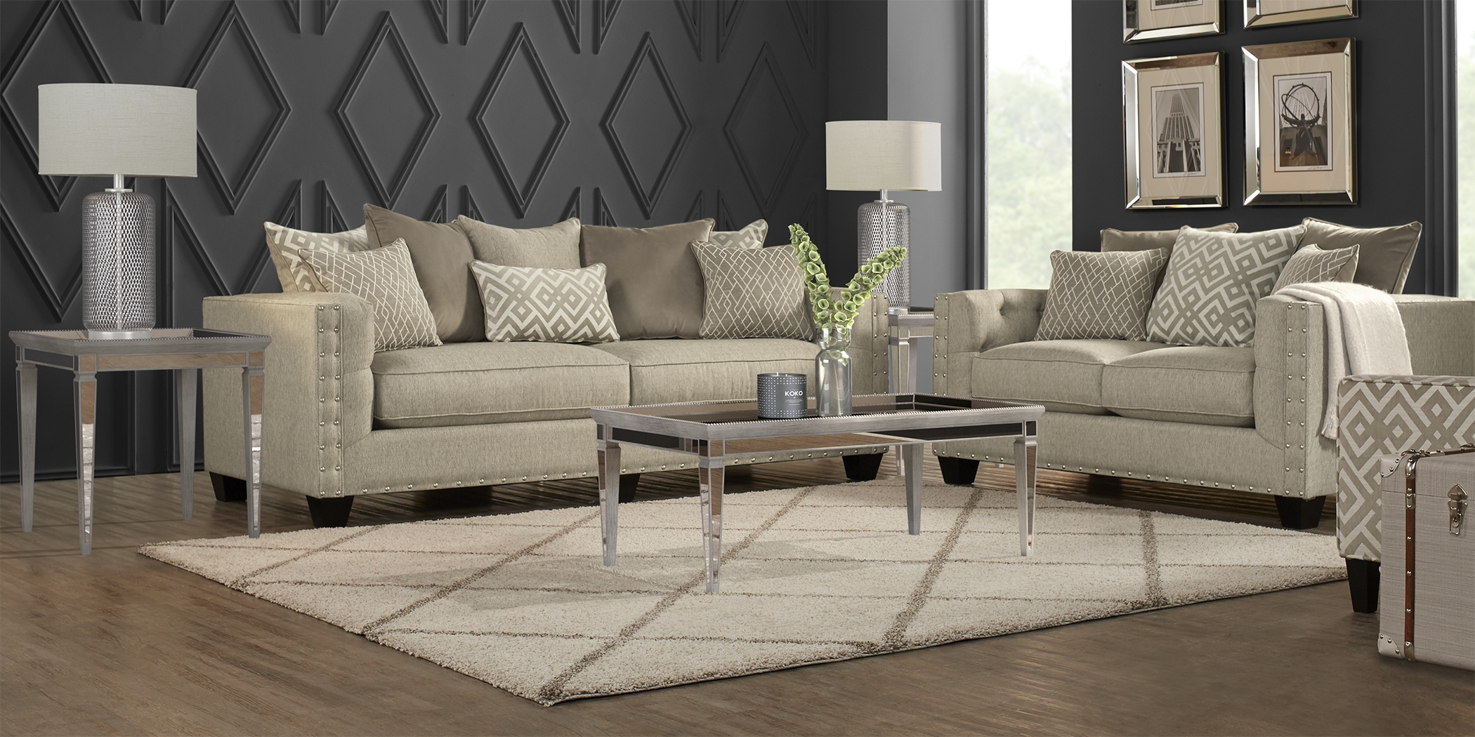 Cindy Crawford Home Chelsea Hills Beige 8 Pc Living Room - Thumbnail - Image 1