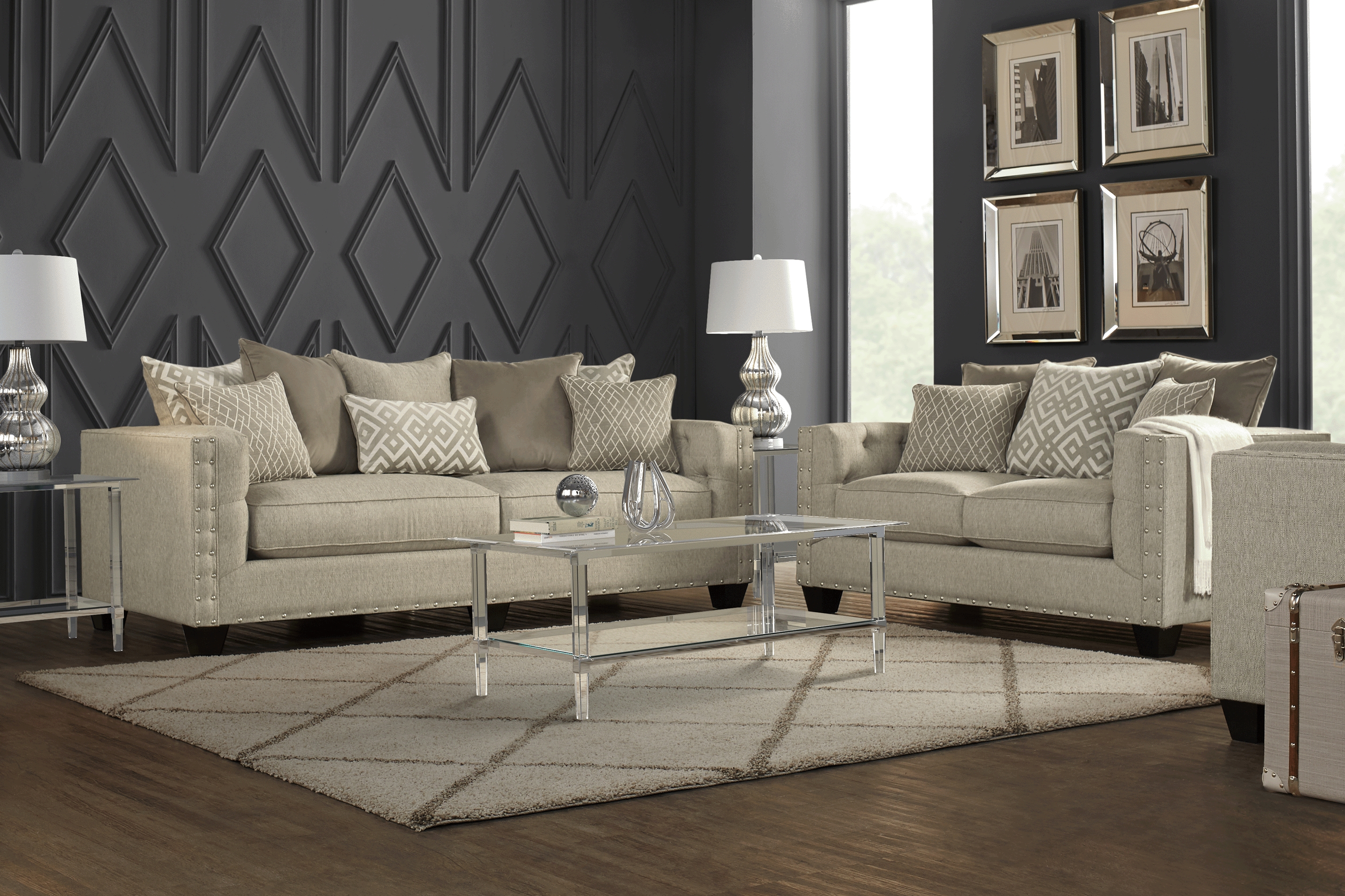 Cindy Crawford Home Chelsea Hills Beige 8 Pc Living Room - Thumbnail - Image 1