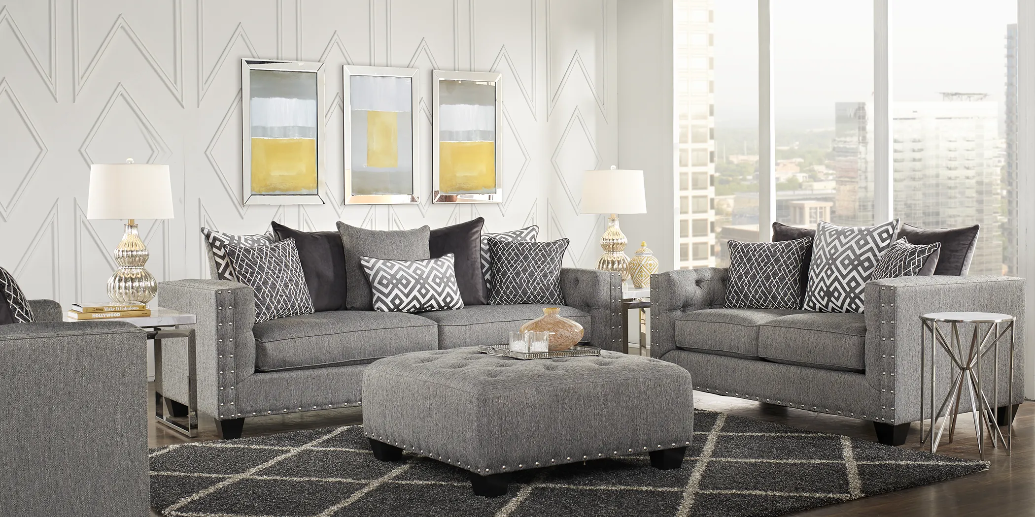 Cindy Crawford Home Chelsea Hills Gray 5 Pc Living Room - Thumbnail - Image 1