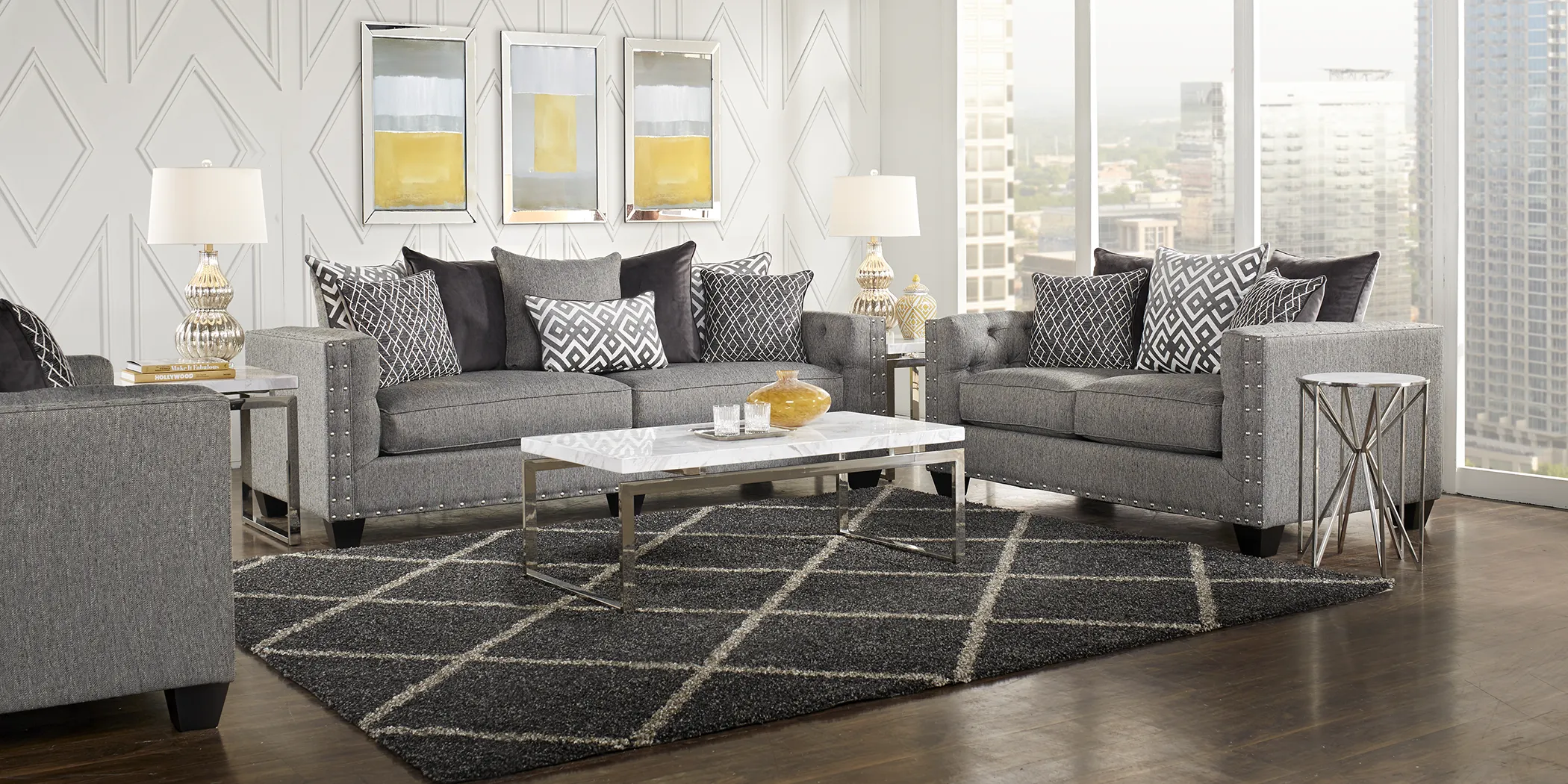 Cindy Crawford Home Chelsea Hills Gray 7 Pc Living Room - Thumbnail - Image 2