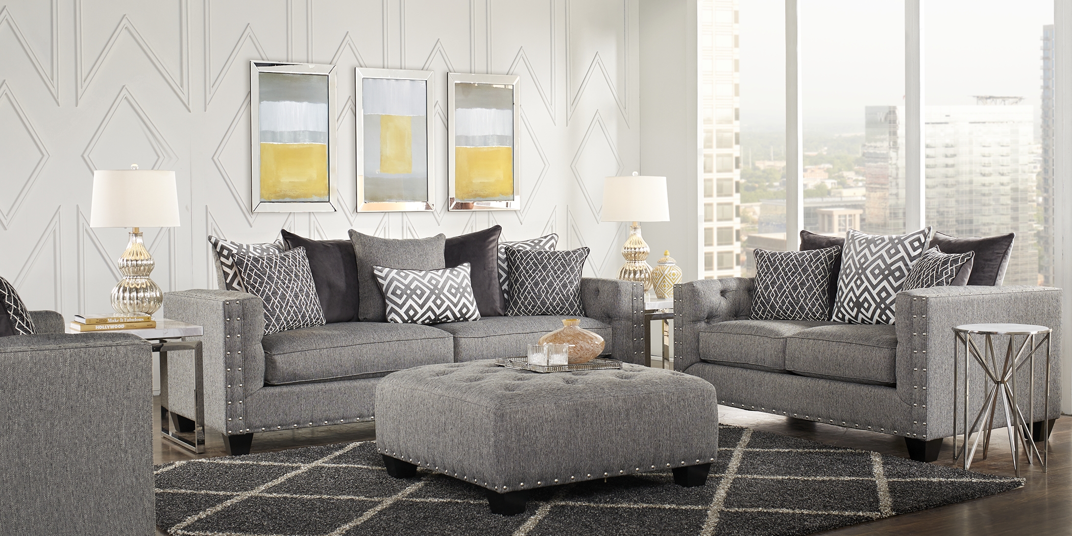 Cindy Crawford Home Chelsea Hills Gray 8 Pc Living Room - Thumbnail - Image 1