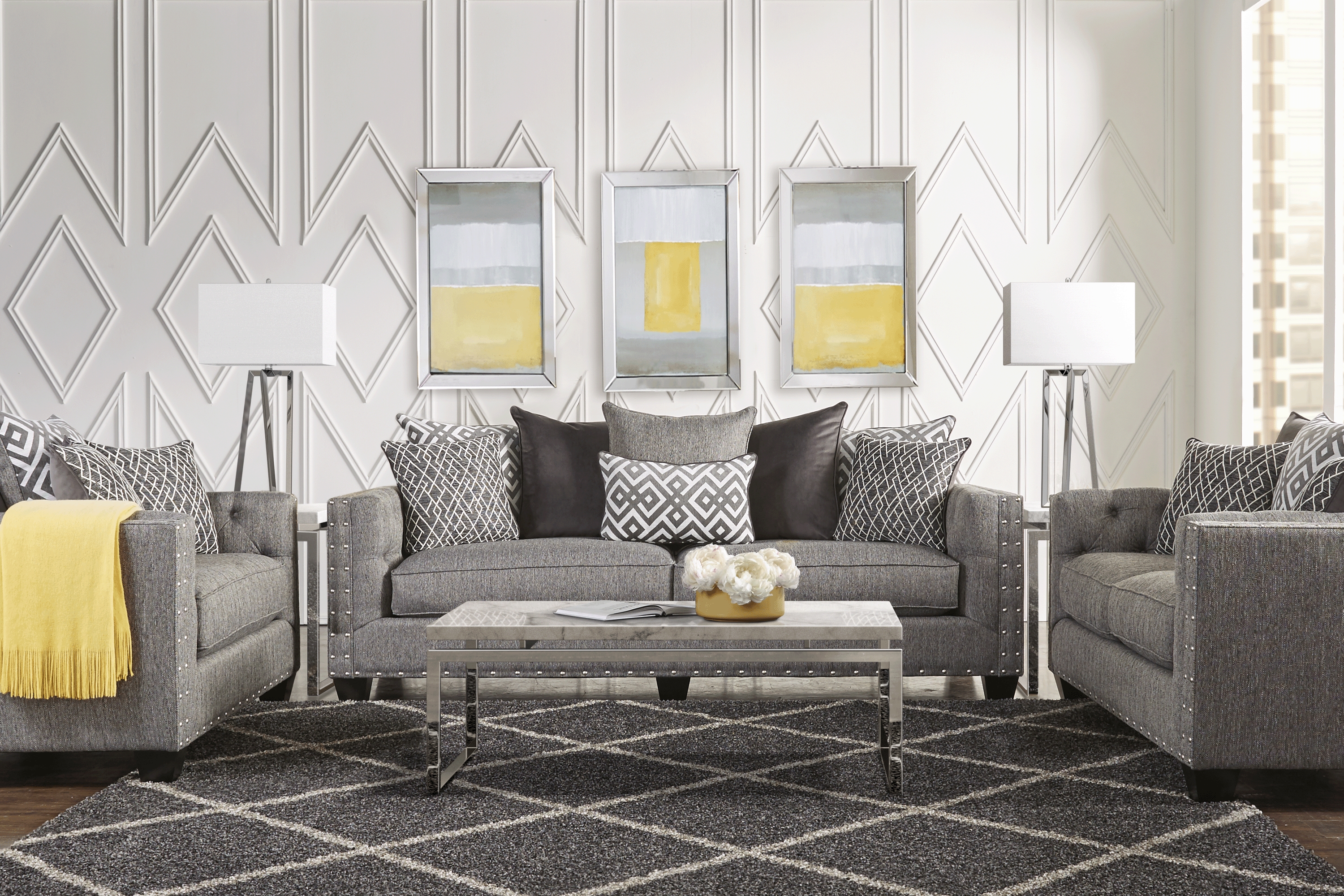 Cindy Crawford Home Chelsea Hills Gray 8 Pc Living Room - Thumbnail - Image 1