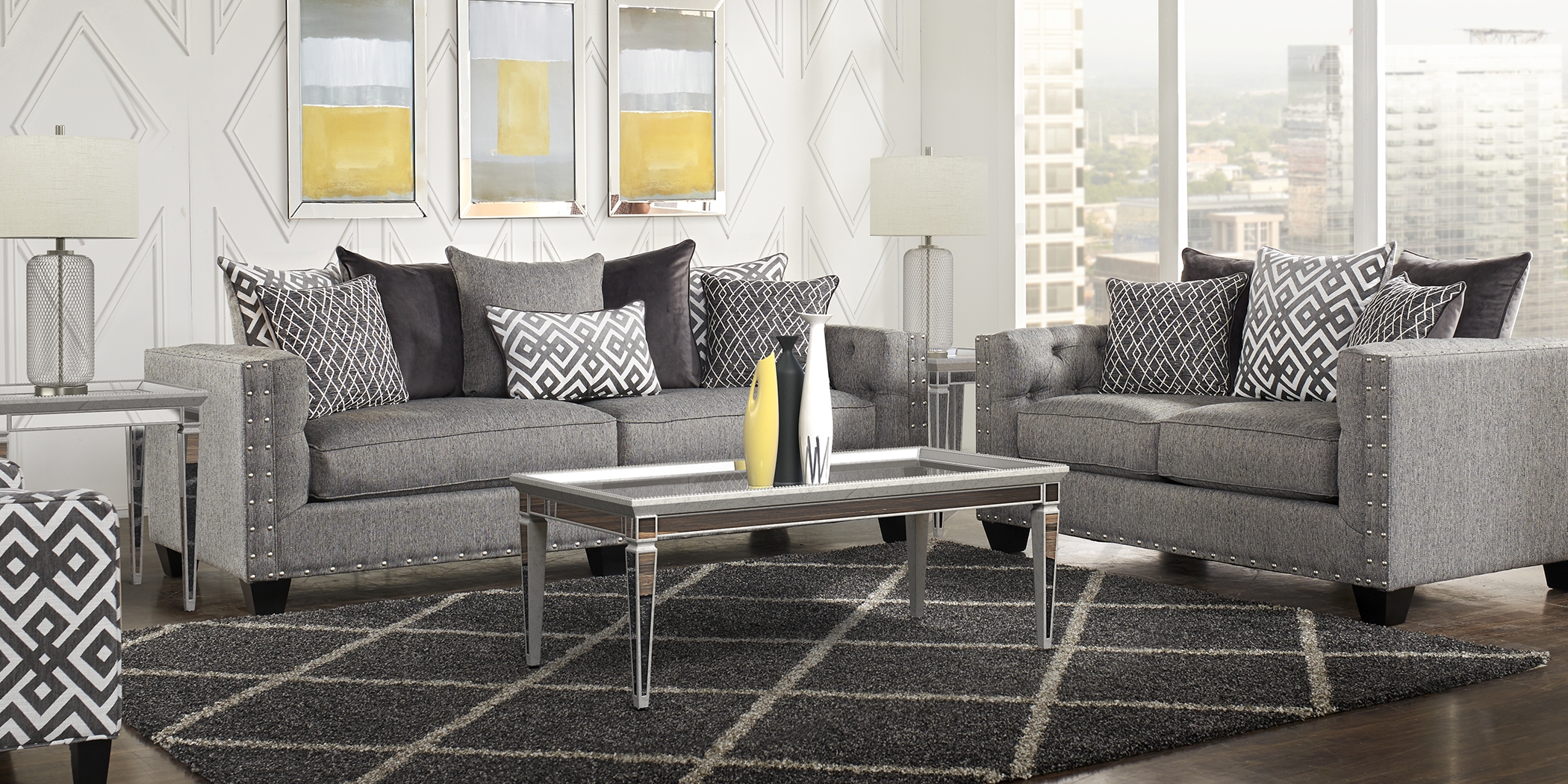 Cindy Crawford Home Chelsea Hills Gray 8 Pc Living Room - Thumbnail - Image 1