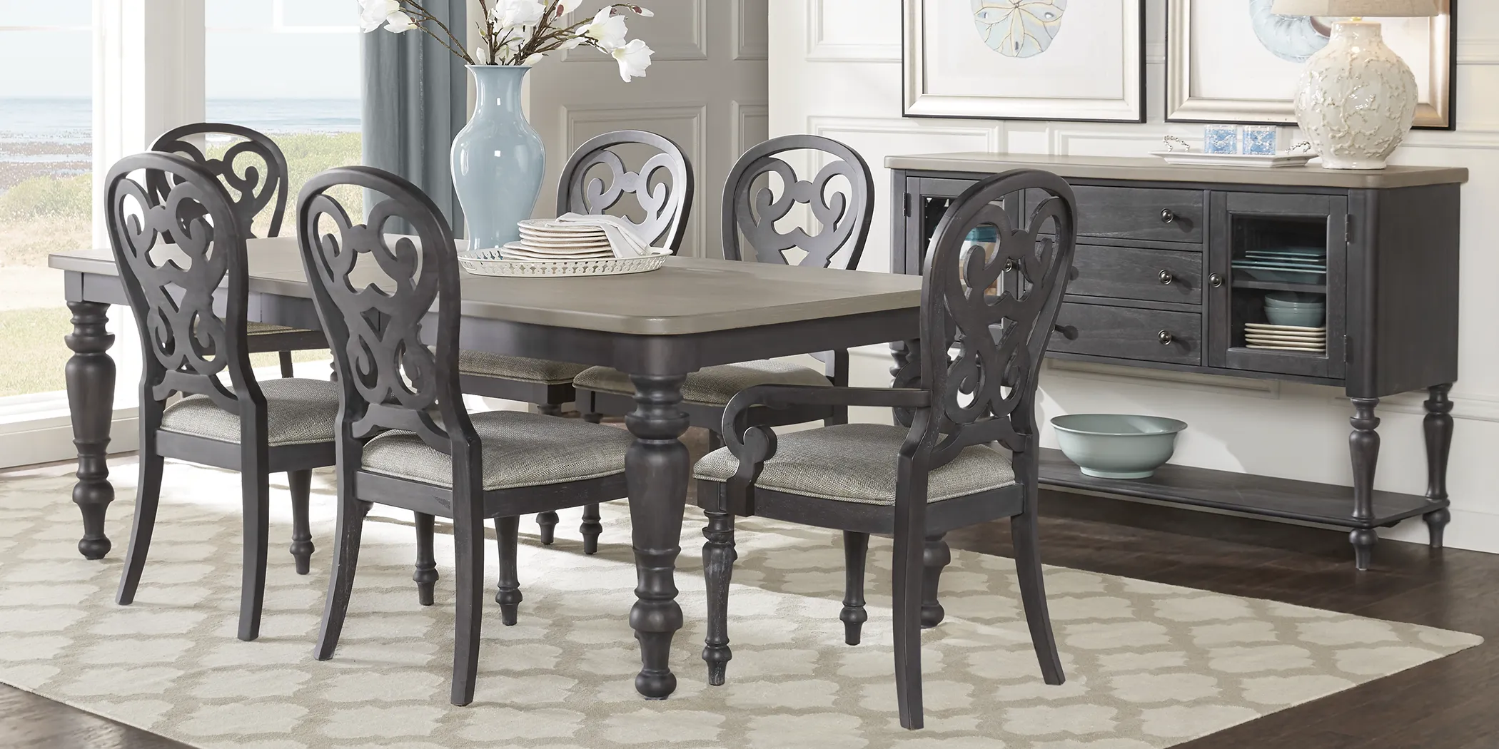 Cindy Crawford Home Coastal Breeze Charcoal 8 Pc Rectangle Dining Room - Thumbnail - Image 1