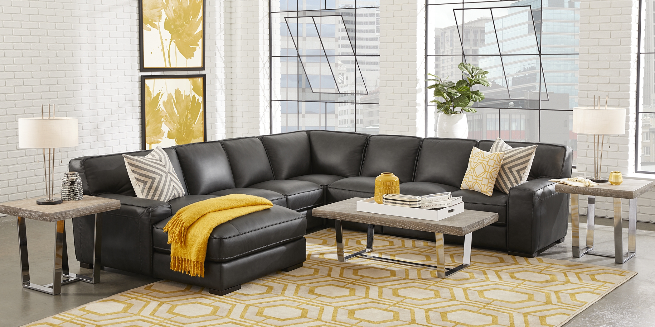 Cindy Crawford Home Deangelo Dark Gray Leather 5 Pc Sectional - Thumbnail - Image 2