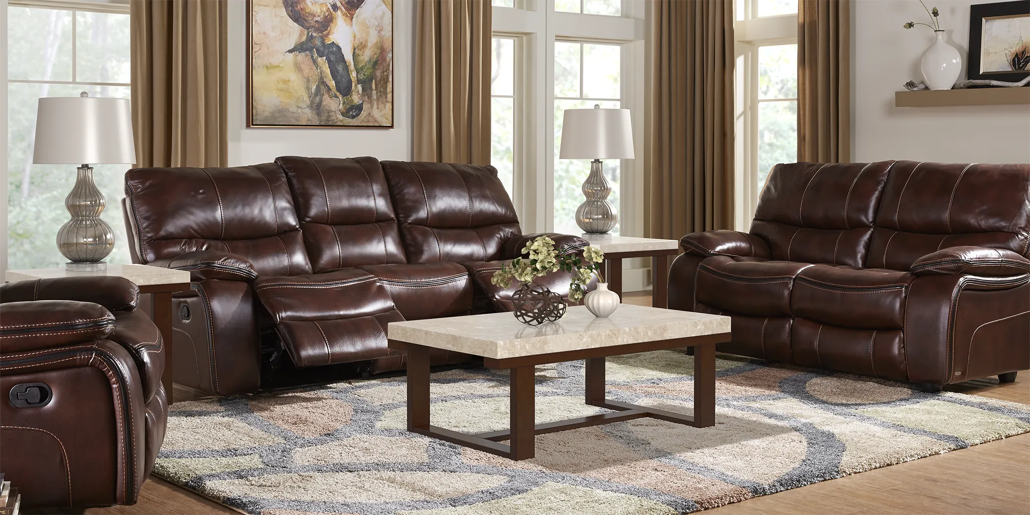 Cindy Crawford Home Gianna Brown Leather 5 Pc Living Room with Reclining Sofa - Thumbnail - Image 1