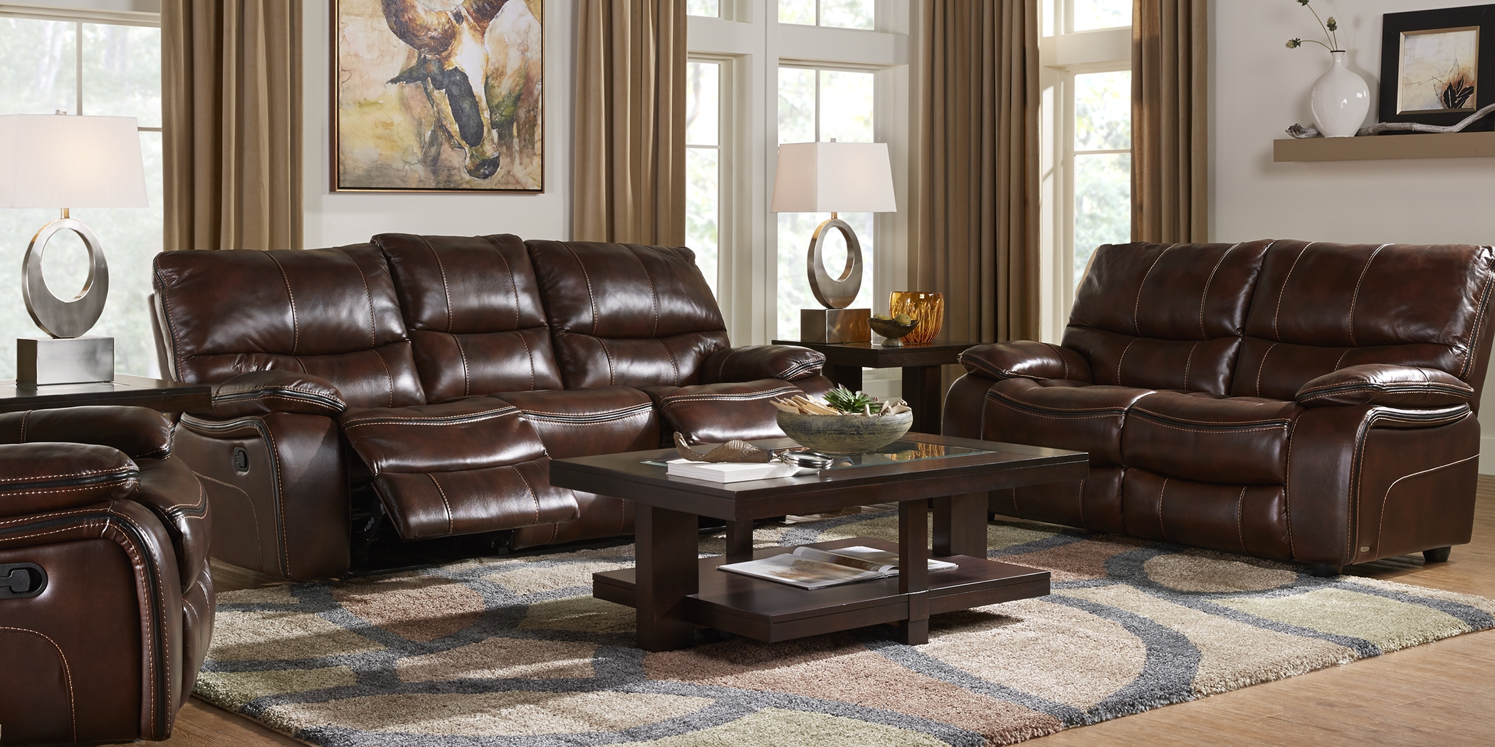 Cindy Crawford Gianna 5 Pc Brown Leather Living Room Set | Rooms to Go
