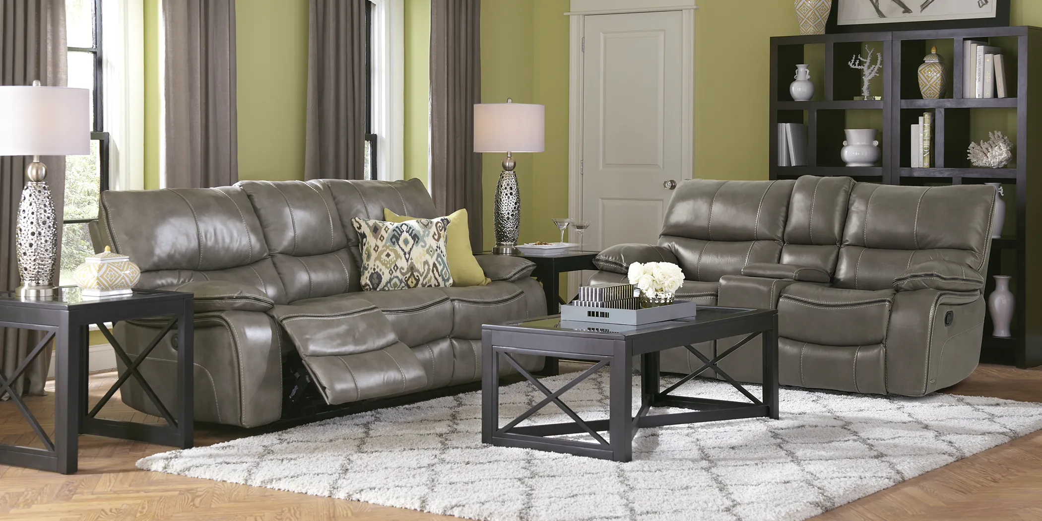 Cindy Crawford Home Gianna Gray Leather 2 Pc Reclining Living Room - Thumbnail - Image 1