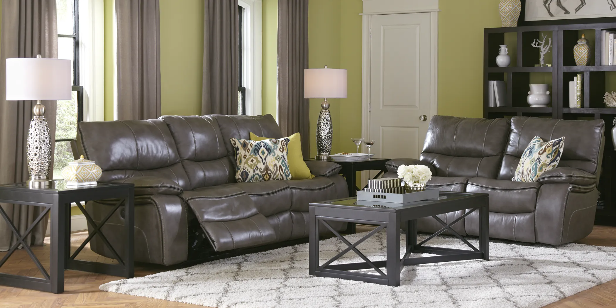 Cindy Crawford Home Gianna Gray Leather 3 Pc Living Room with Reclining Sofa - Thumbnail - Image 1