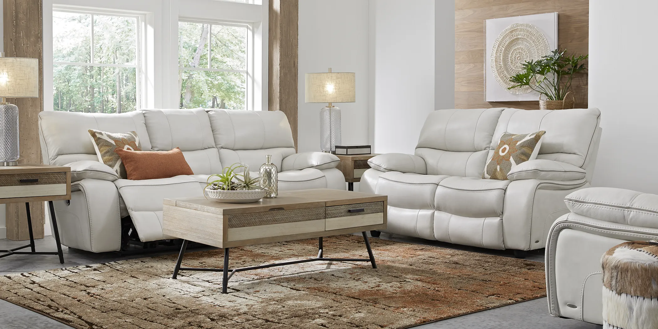 Cindy Crawford Home Gianna Ice Leather 2 Pc Living Room with Reclining Sofa - Thumbnail - Image 1
