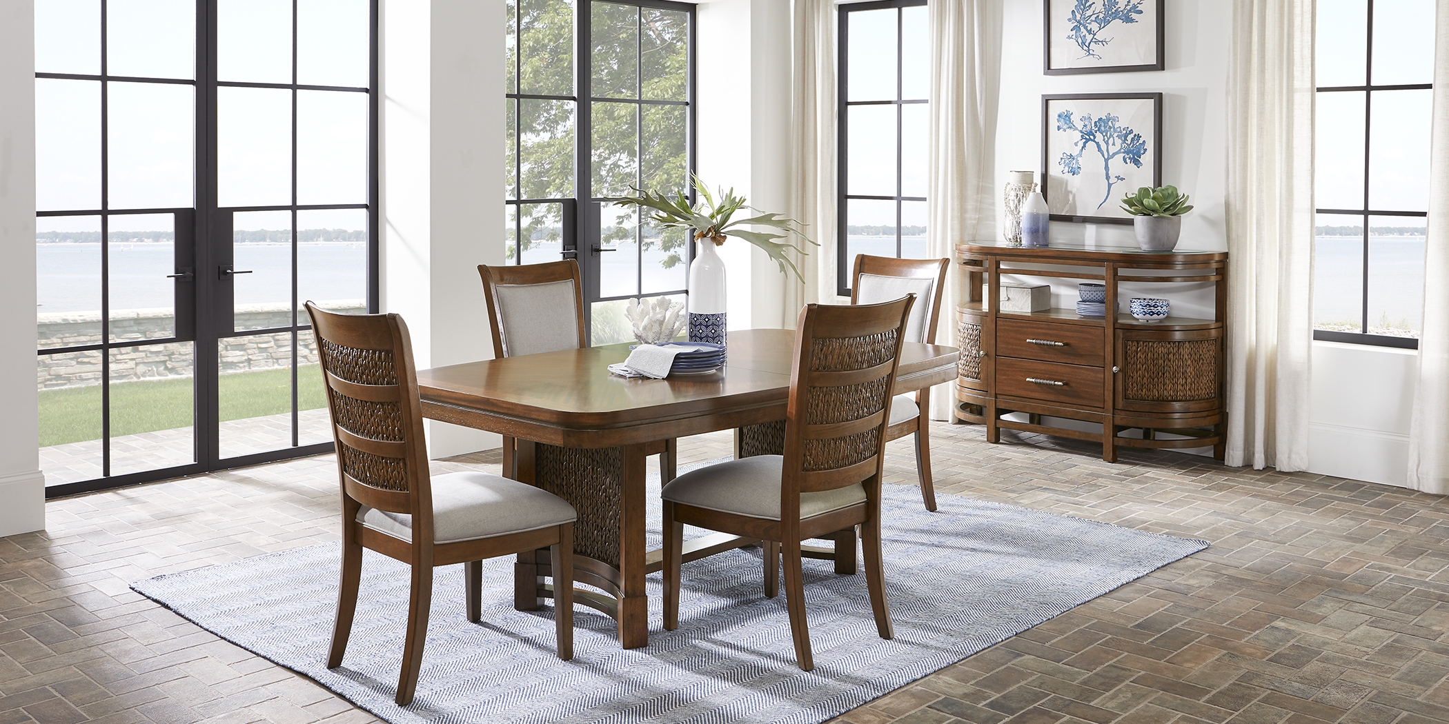 Cindy Crawford Home Golden Isles Brown 5 Pc Rectangle Trestle Dining Room - Thumbnail - Image 2