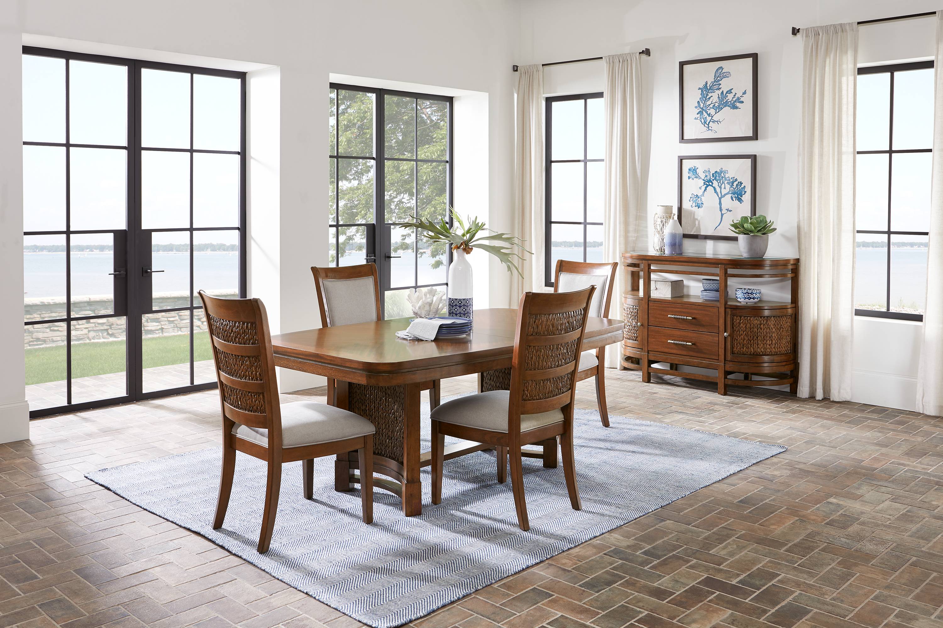 Cindy Crawford Home Golden Isles Brown 5 Pc Rectangle Trestle Dining Room - Thumbnail - Image 1