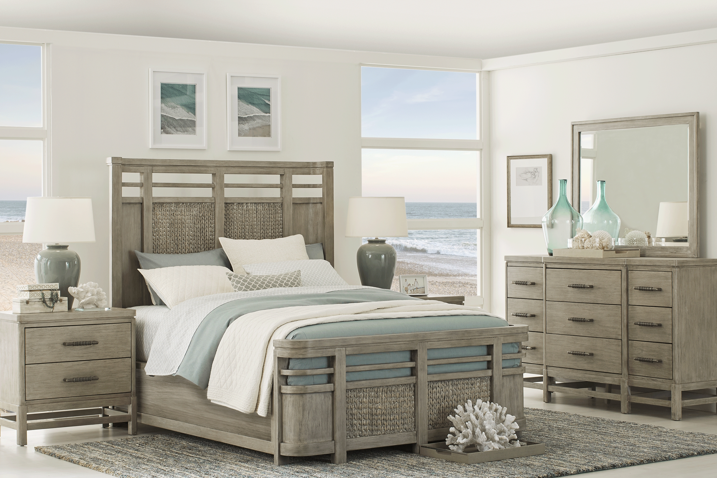 Cindy Crawford Home Golden Isles Gray 8 Pc King Panel Bedroom - Thumbnail - Image 1