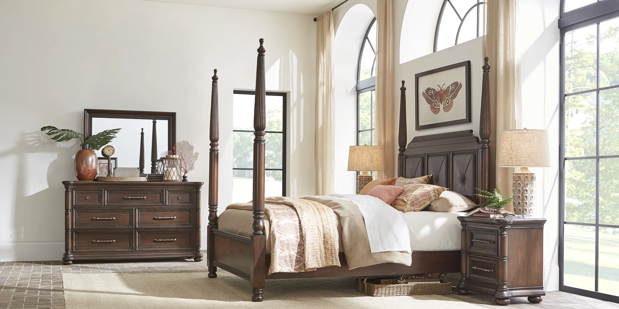 Cindy Crawford Home Grand Cayman Brown 5 Pc Queen Poster Bedroom - Thumbnail - Image 2