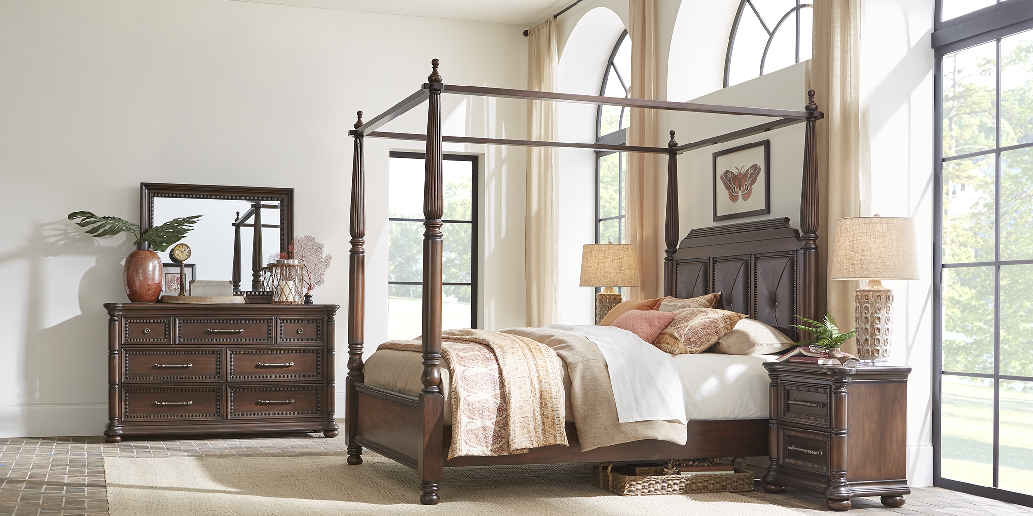 Cindy Crawford Home Grand Cayman Brown 4 Pc Queen Canopy Bed - Thumbnail - Image 3
