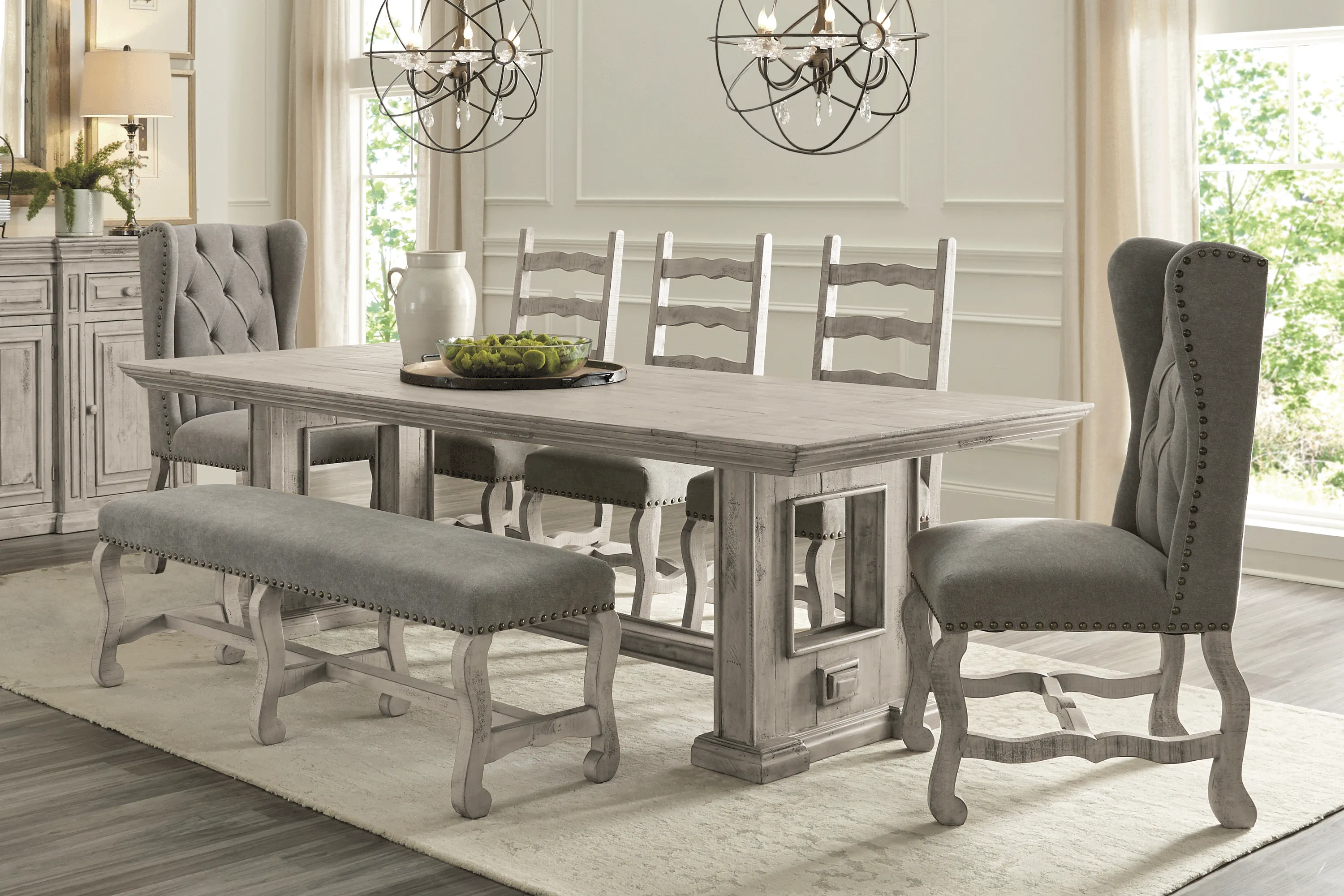 Cindy Crawford Home Gray 7 Pc 85 in. Dining Room - Thumbnail - Image 1