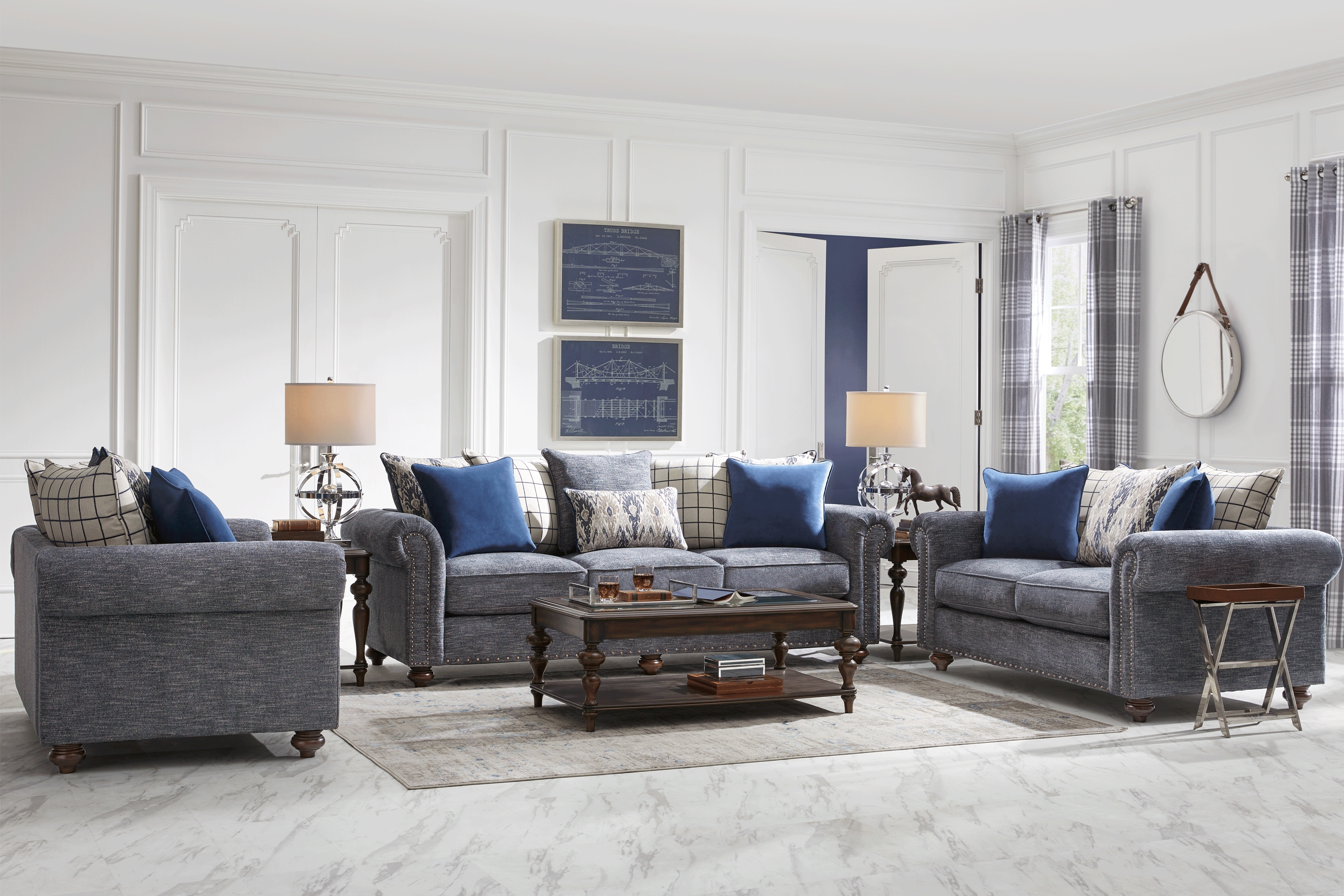 Cindy Crawford Home Greenwich Pointe Navy 8 Pc Living Room - Thumbnail - Image 1