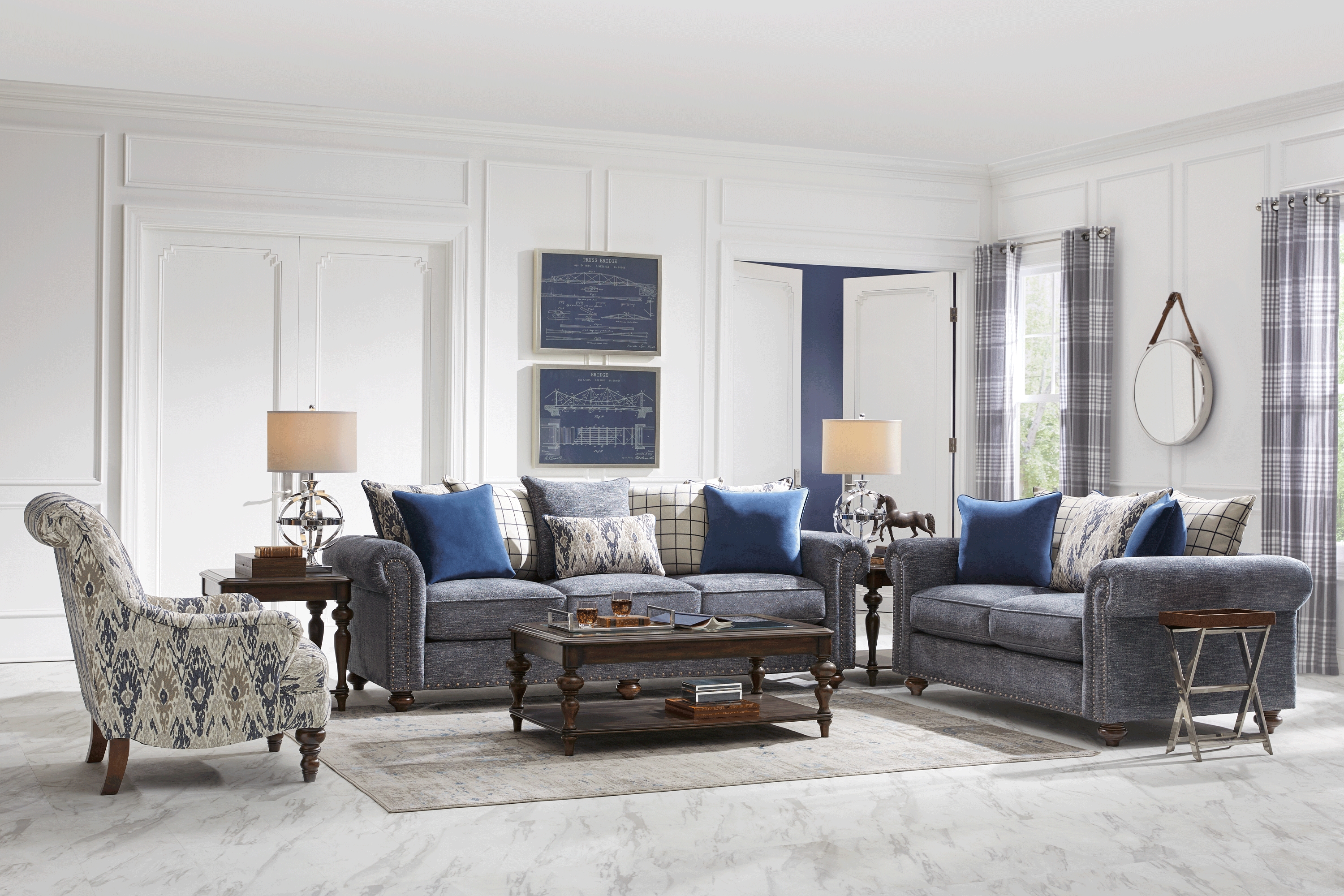 Cindy Crawford Home Greenwich Pointe Navy 8 Pc Living Room - Thumbnail - Image 1