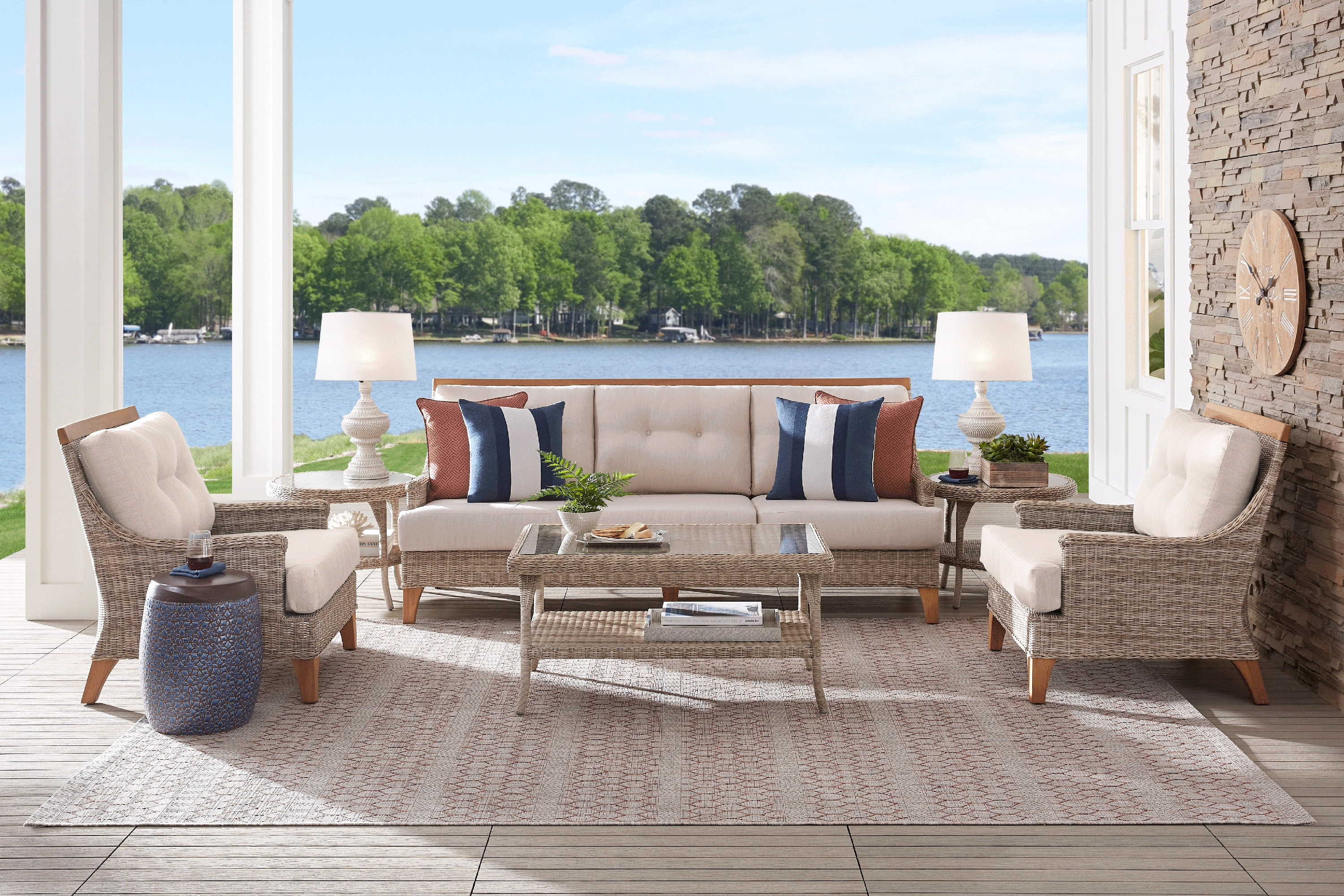 Cindy Crawford Home Hamptons Cove Gray Outdoor Sofa with Flax Cushions - Thumbnail - Image 2