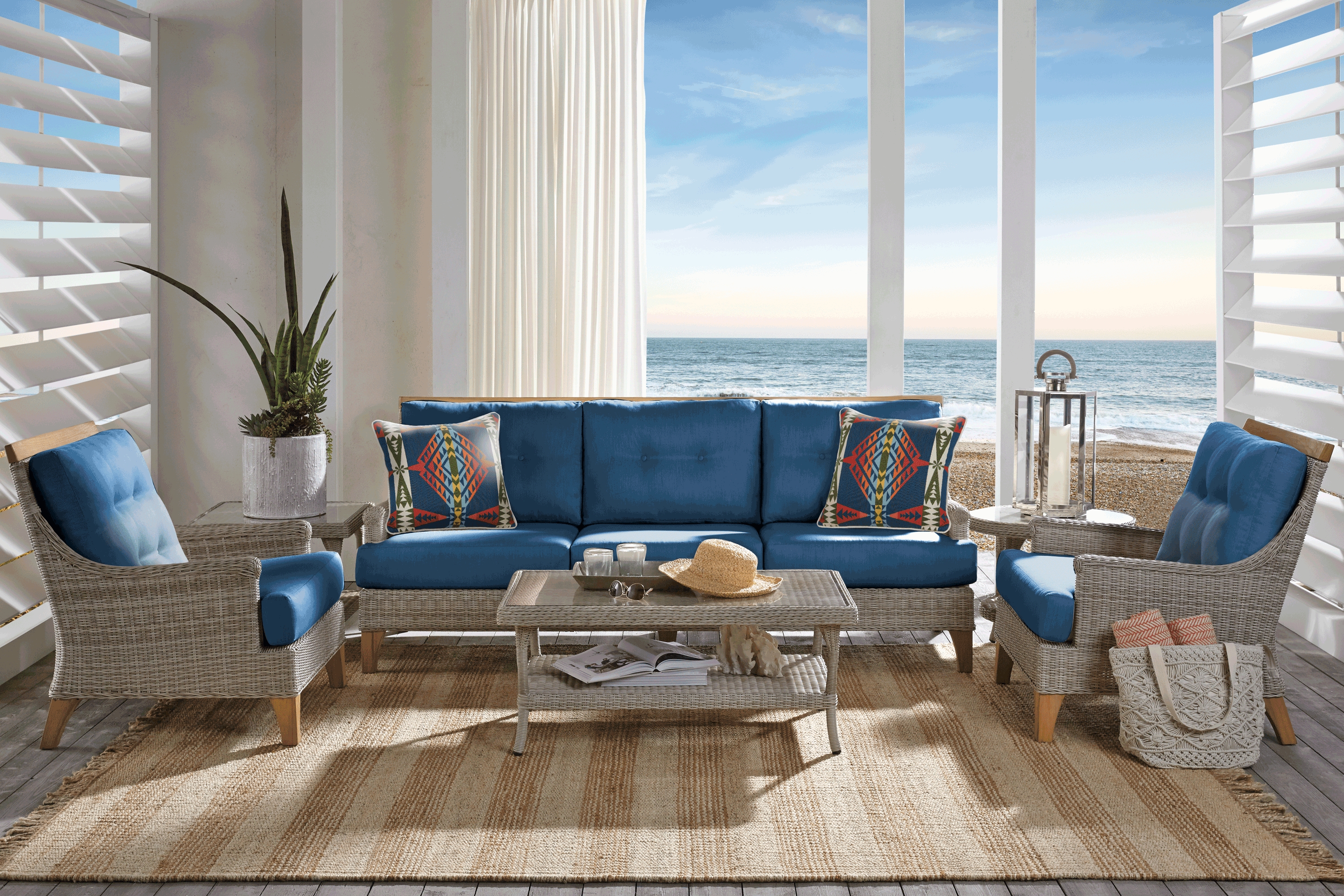 Cindy Crawford Home Hamptons Cove Gray Outdoor Sofa with Ink Cushions - Thumbnail - Image 2