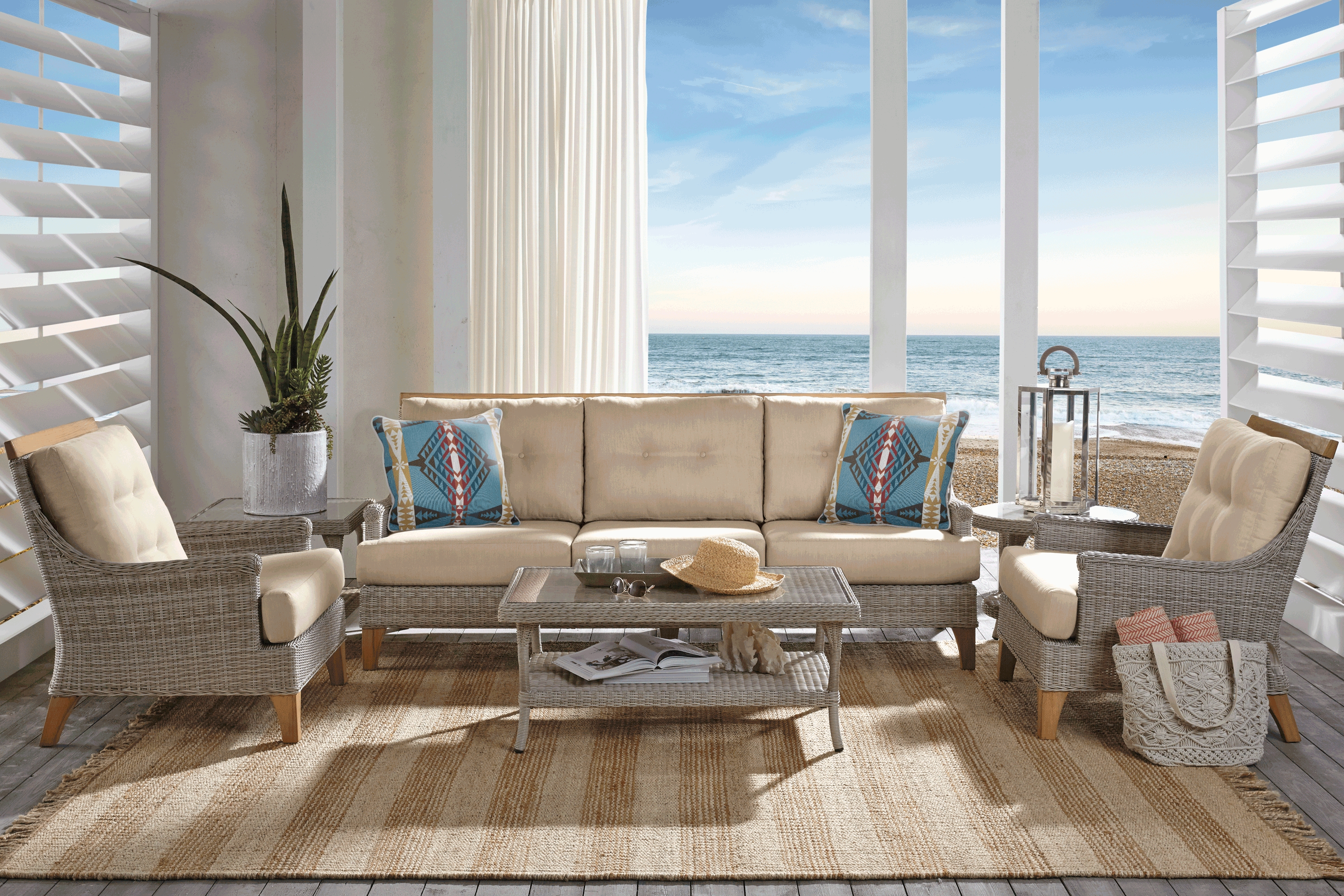 Cindy Crawford Home Hamptons Cove Gray 4 Pc Outdoor Seating Set With Pebble Cushions - Thumbnail - Image 1
