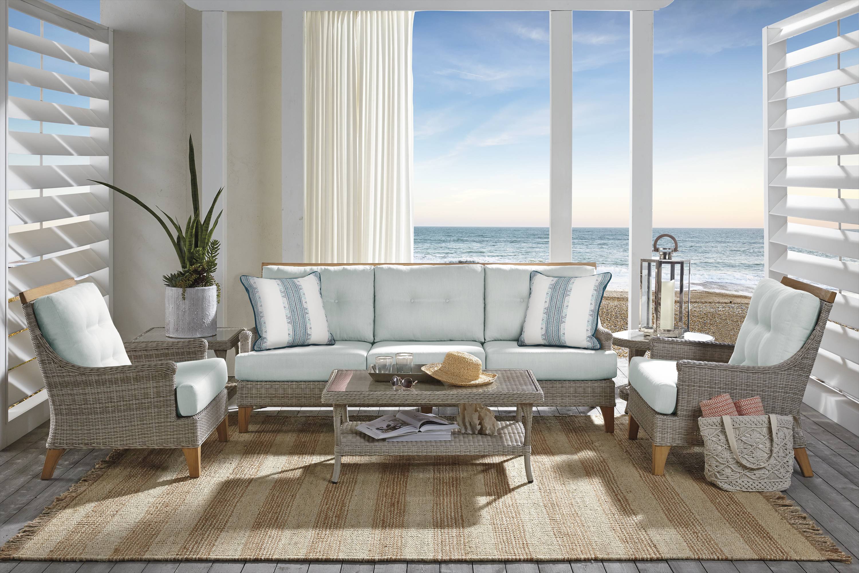 Cindy Crawford Home Hamptons Cove Gray Outdoor Chair with Rollo Seafoam Cushions - Thumbnail - Image 2