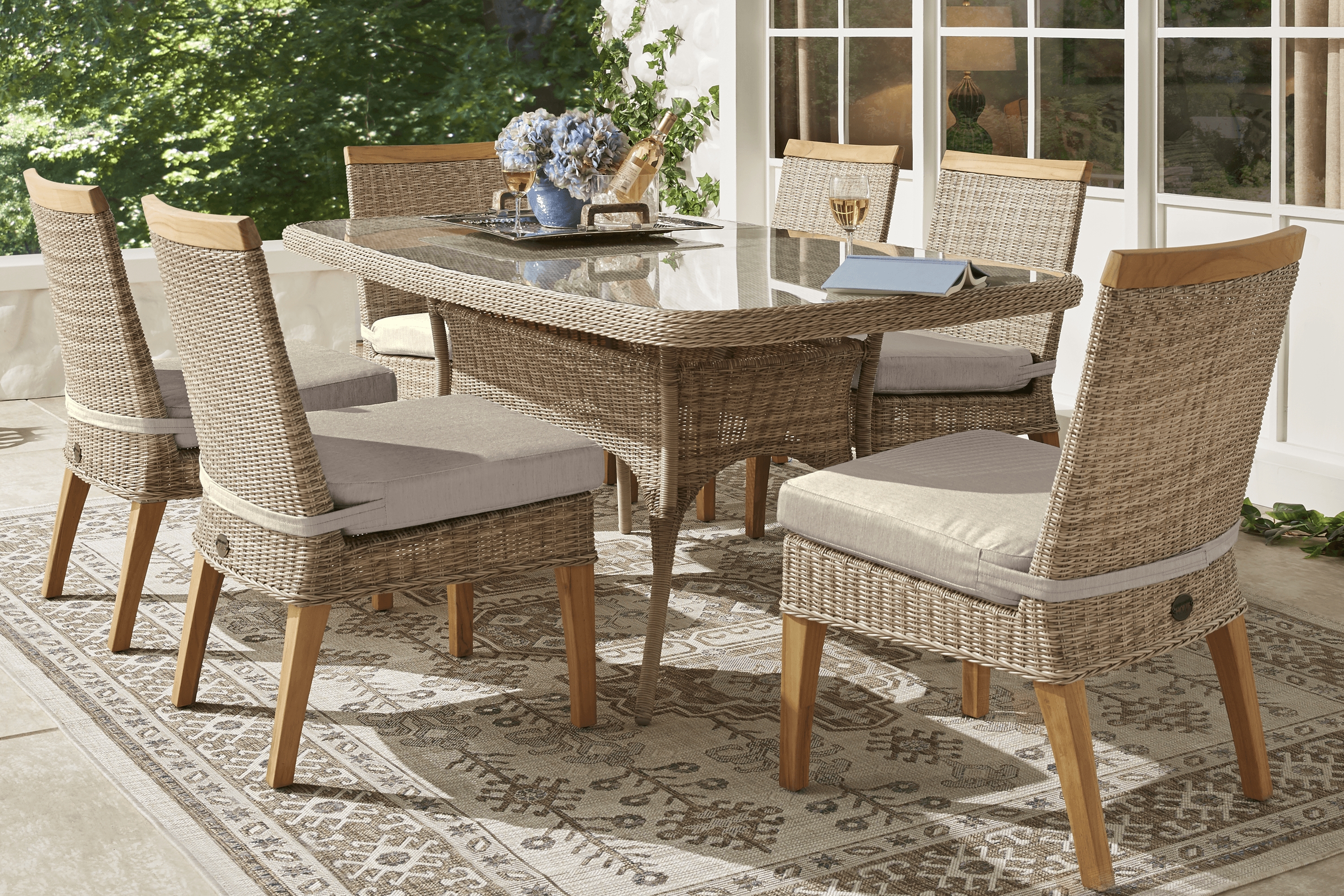 Cindy Crawford Home Hamptons Cove Gray 7 Pc Rectangle Outdoor Dining Set with Pebble Cushions - Thumbnail - Image 1