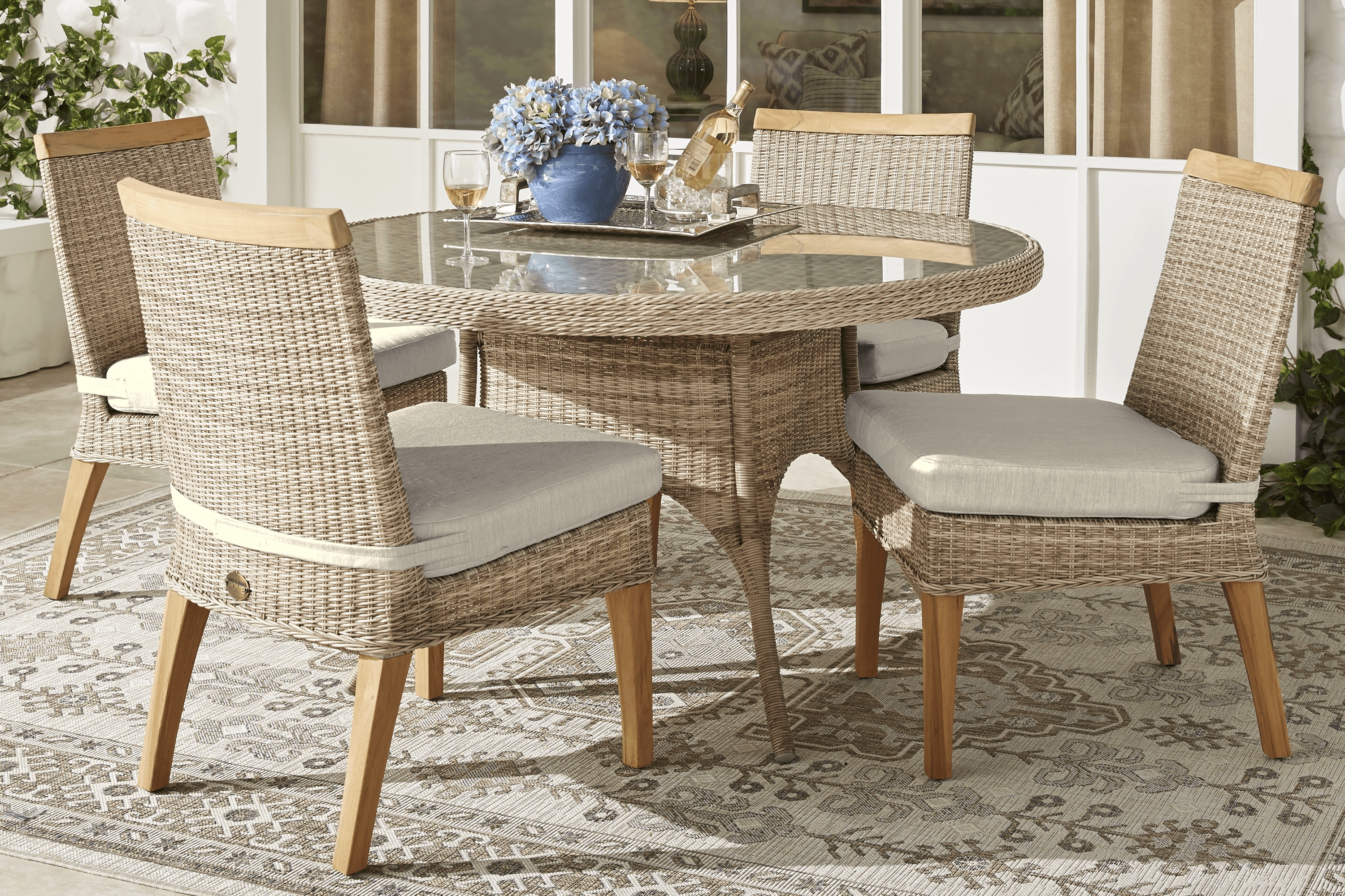Cindy Crawford Home Hamptons Cove Gray 5 Pc Round Outdoor Dining Set with Pebble Cushions - Thumbnail - Image 1