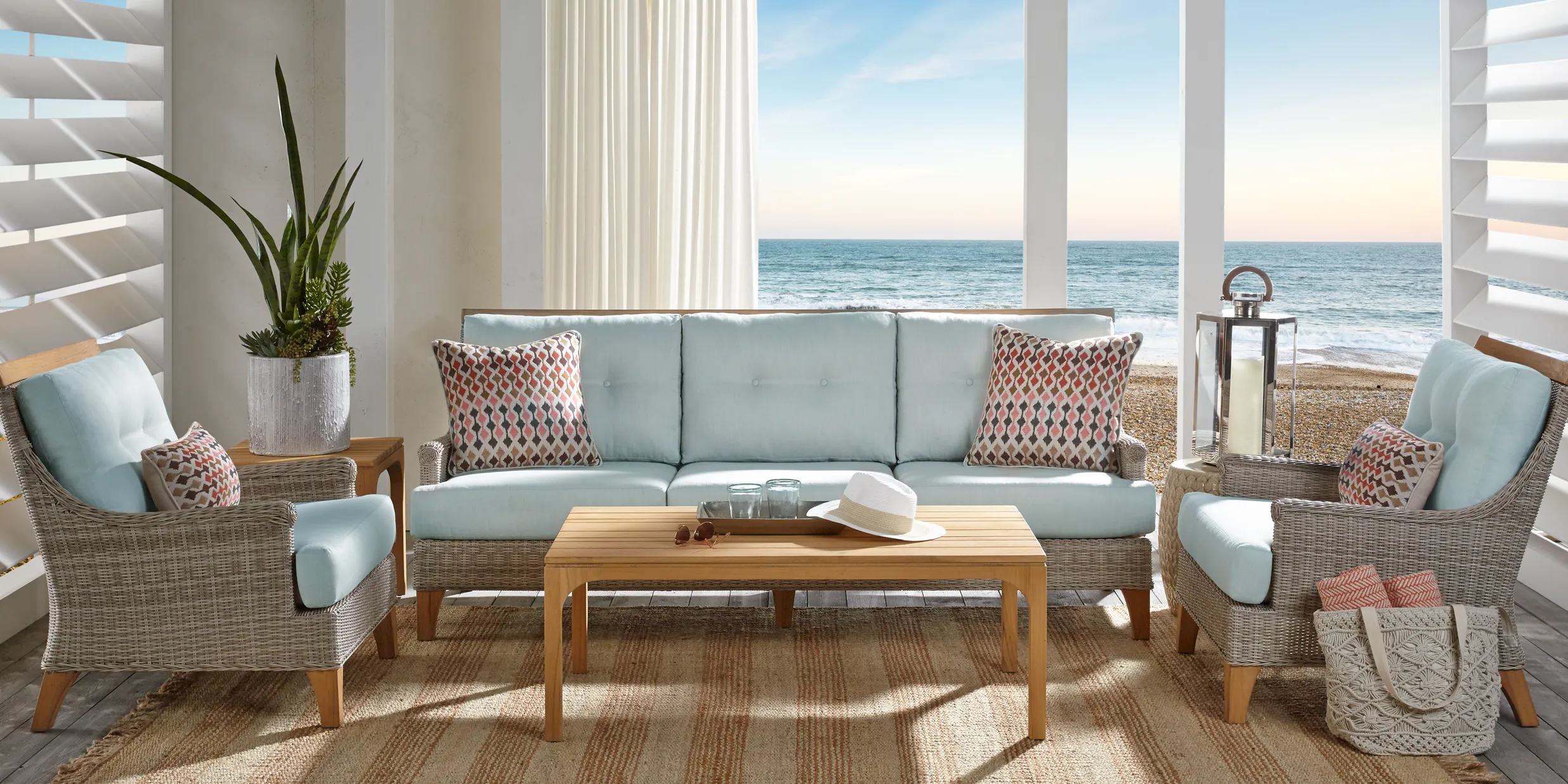 Cindy Crawford Home Hamptons Cove Gray 6 Pc Outdoor Seating Set with Mist Cushions - Thumbnail - Image 1