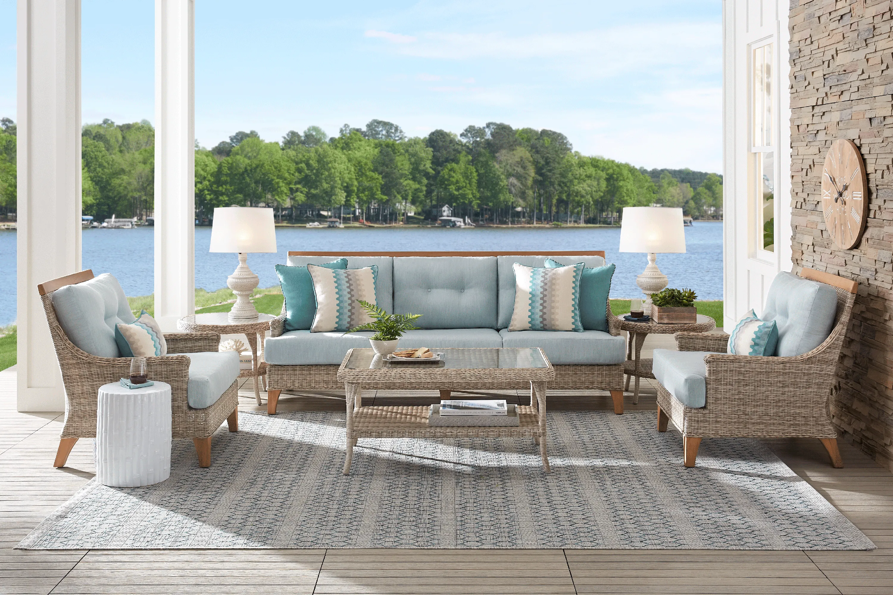 Cindy Crawford Home Hamptons Cove Gray 6 Pc Outdoor Seating Set with Mist Cushions - Thumbnail - Image 1