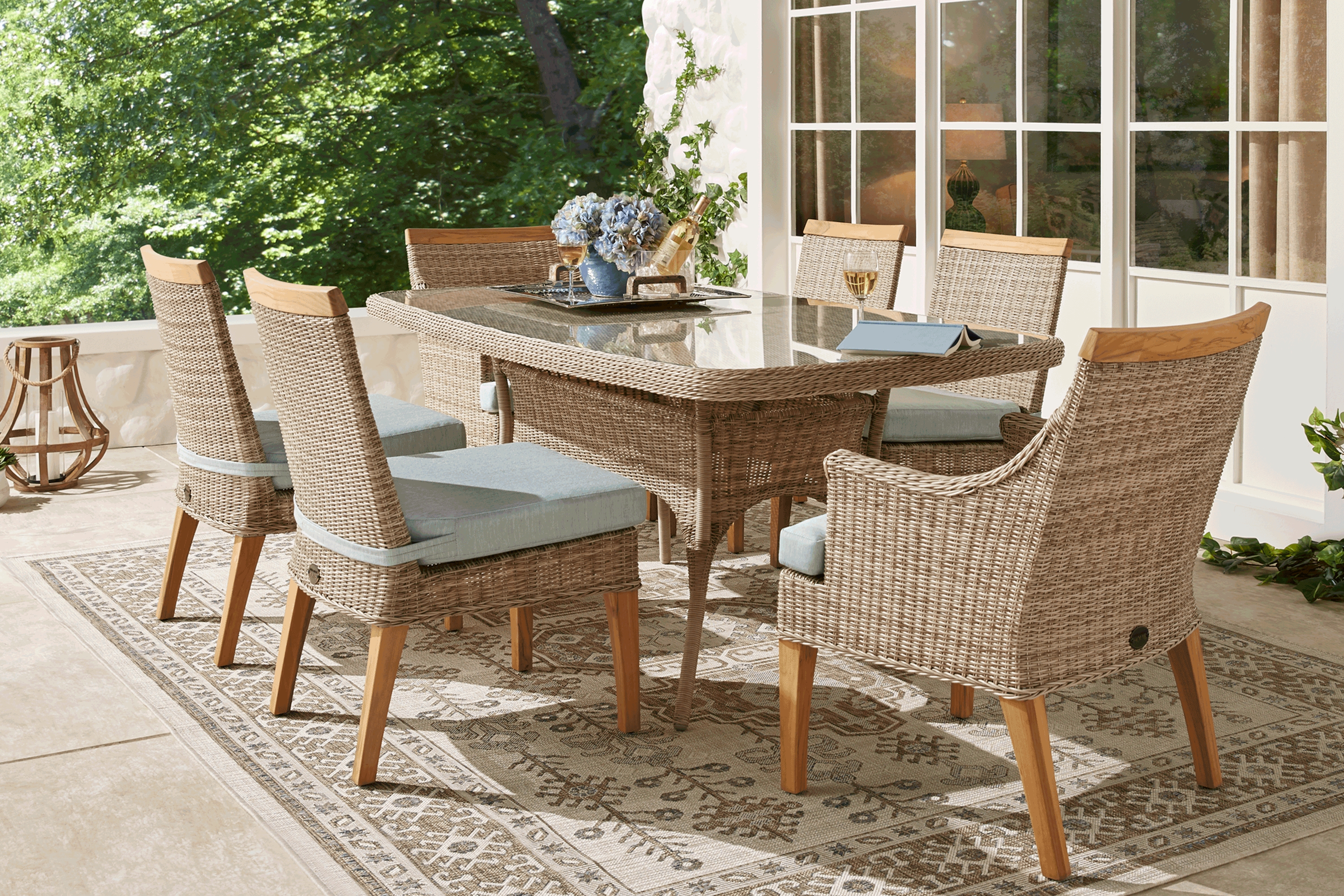 Cindy Crawford Home Hamptons Cove Gray 7 Pc Rectangle Outdoor Dining Set with Rollo Seafoam Cushions - Thumbnail - Image 1