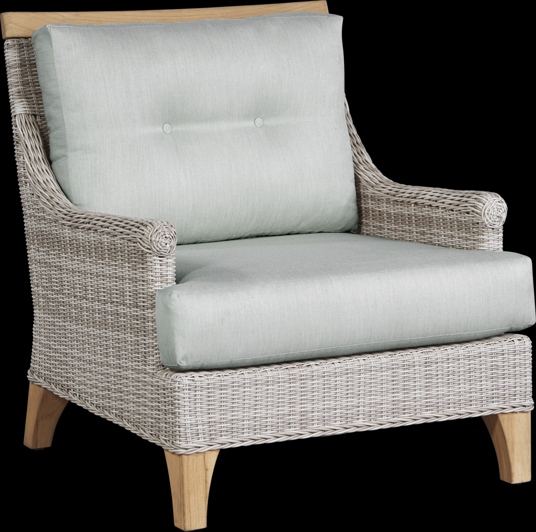 Cindy Crawford Home Hamptons Cove Gray Outdoor Chair with Rollo Seafoam Cushions - Thumbnail - Image 1