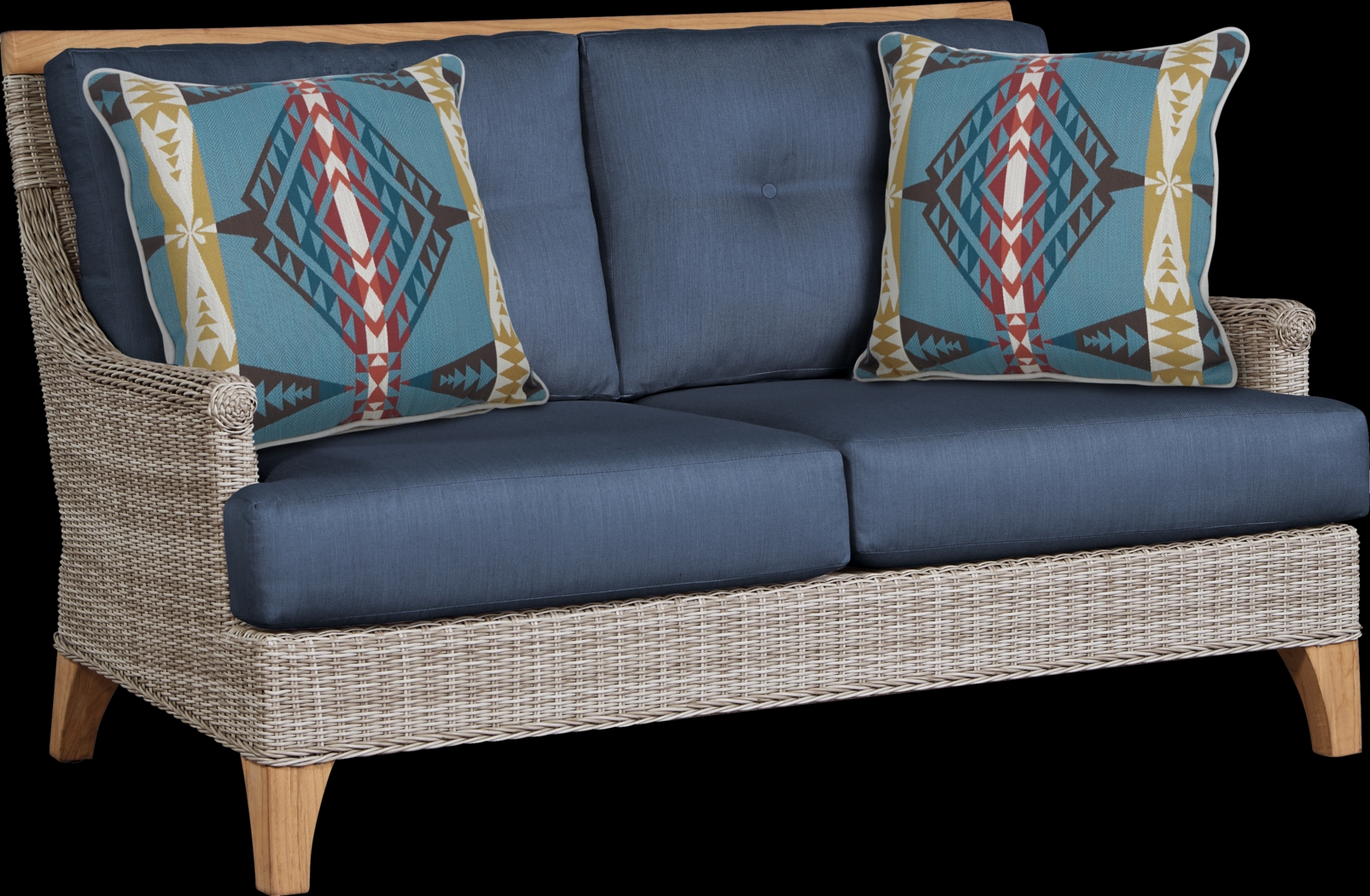 Hamptons Cove Gray Outdoor Loveseat with Denim Cushions - Thumbnail - Image 1