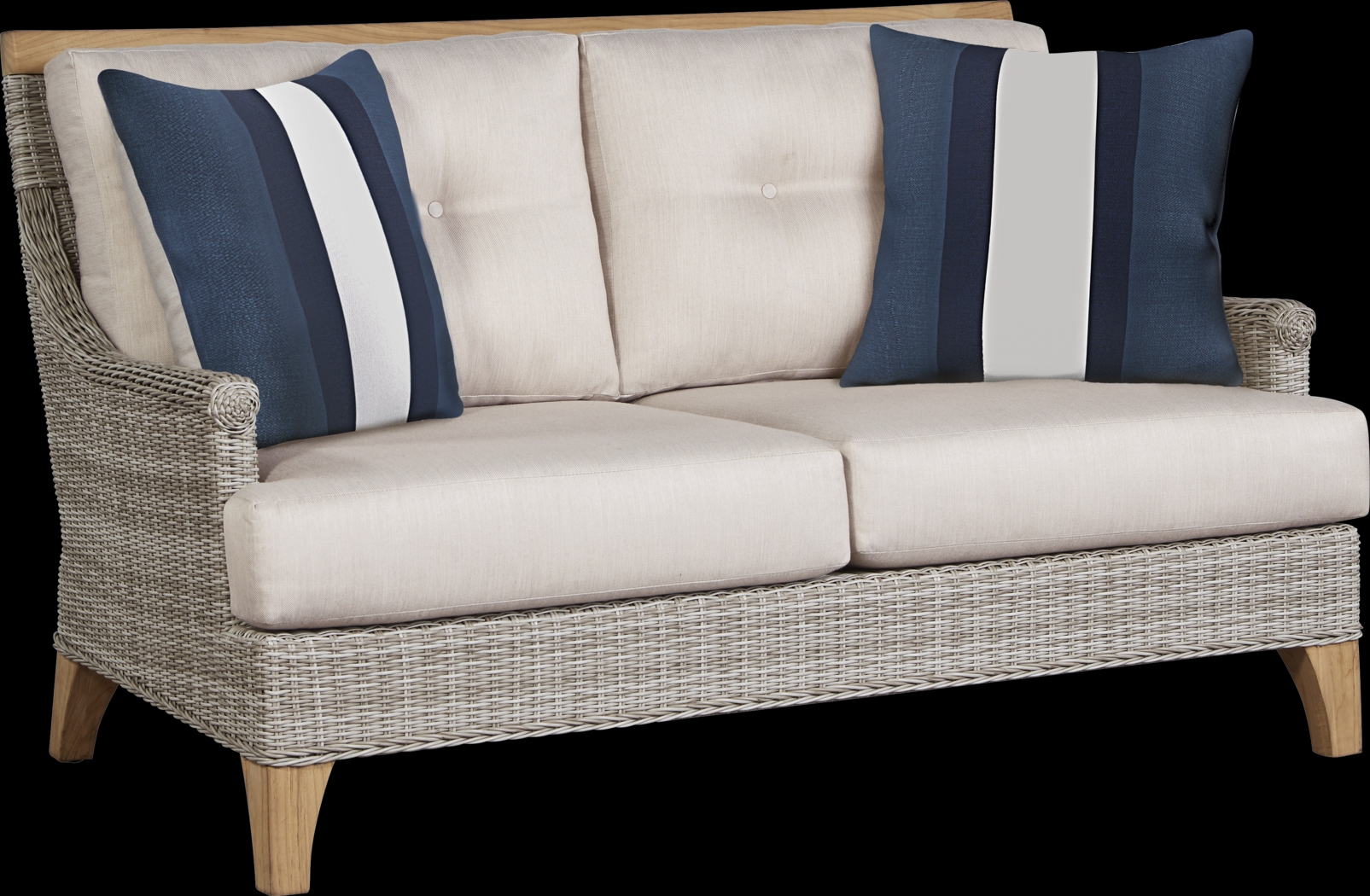 Cindy Crawford Home Hamptons Cove Gray Outdoor Loveseat with Flax Cushions - Thumbnail - Image 1
