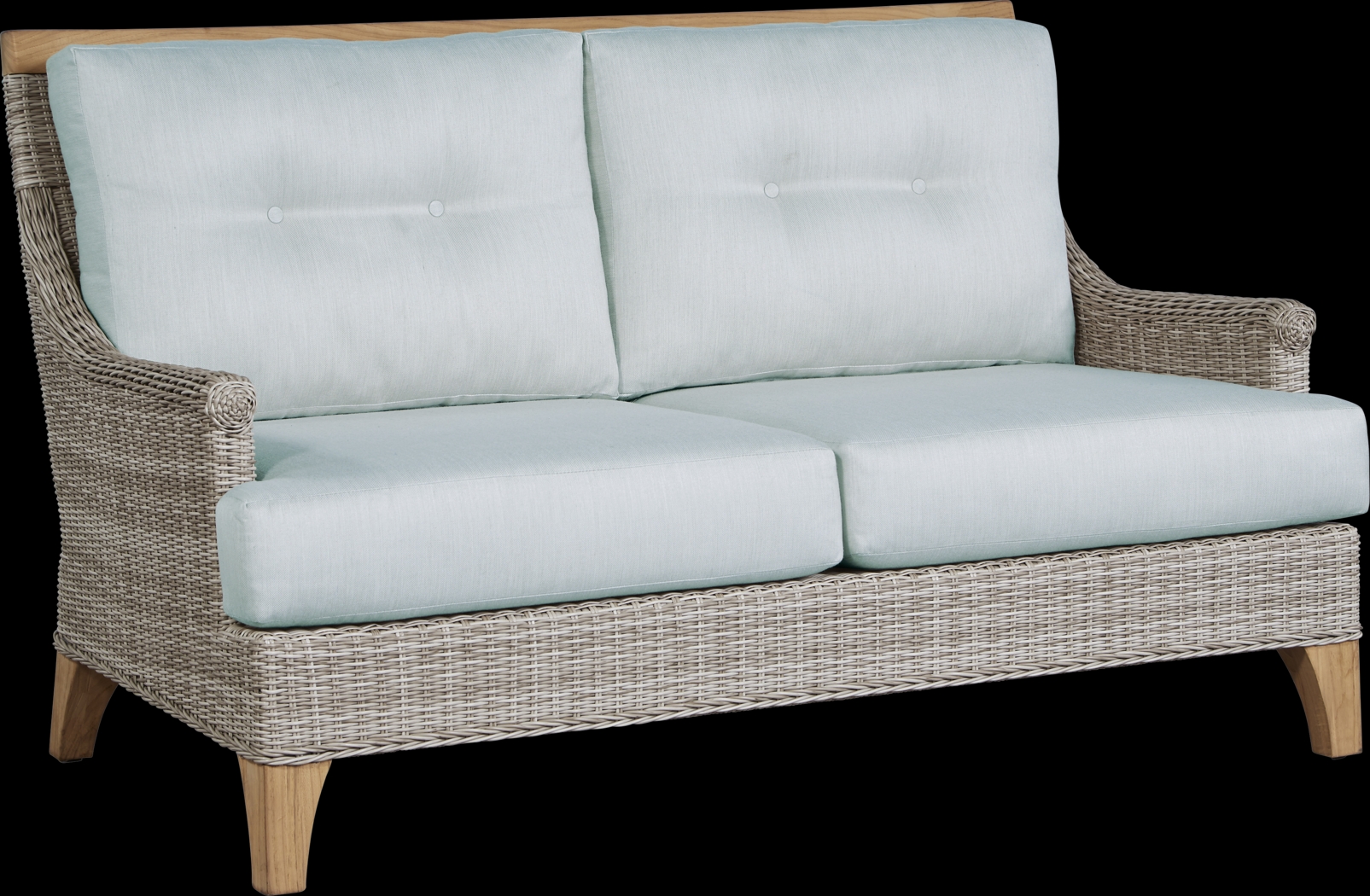 Hamptons Cove Gray Outdoor Loveseat with Seafoam Cushions - Thumbnail - Image 3