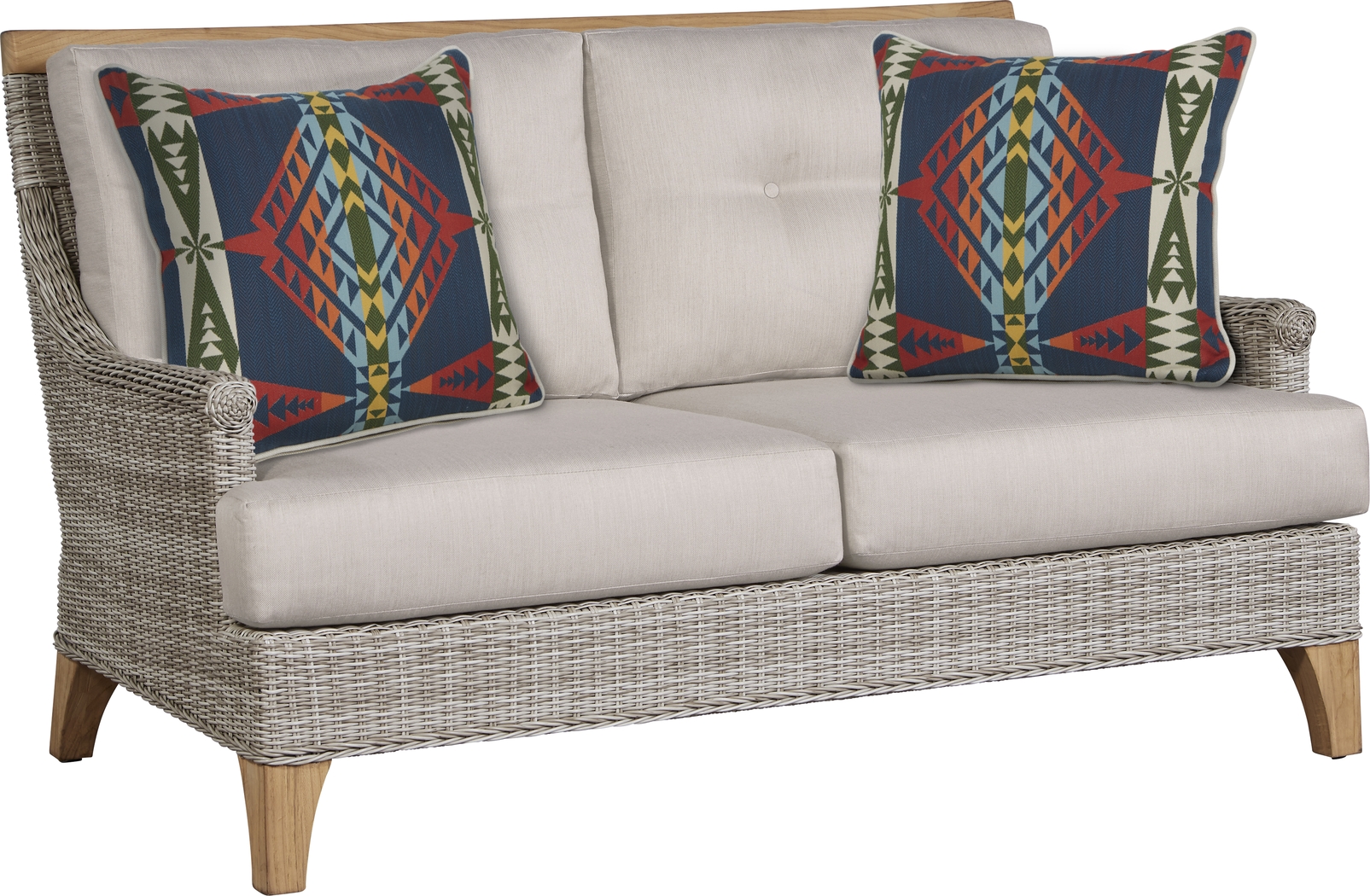 Cindy Crawford Home Hamptons Cove Gray Outdoor Loveseat with Rollo Linen Cushions - Thumbnail - Image 1