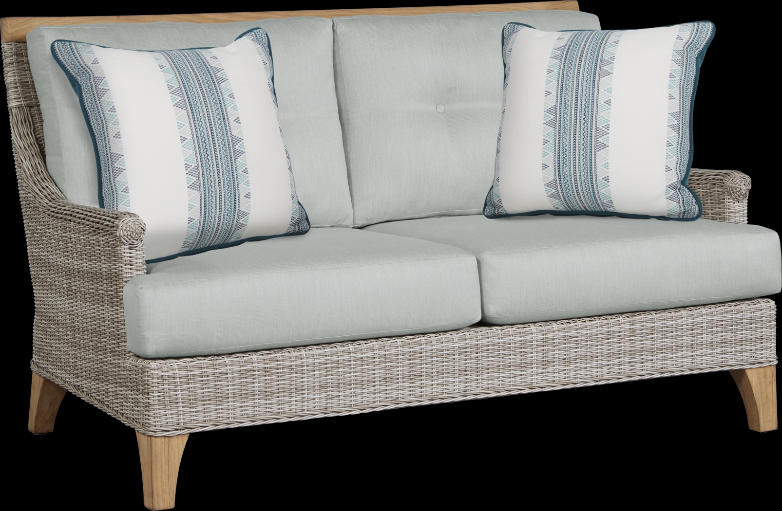 Hamptons Cove Gray Outdoor Loveseat with Mist Cushions - Thumbnail - Image 1