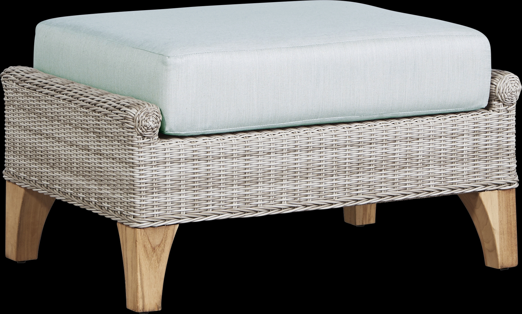 Hamptons Cove Gray Outdoor Ottoman with Mist Cushion - Thumbnail - Image 1