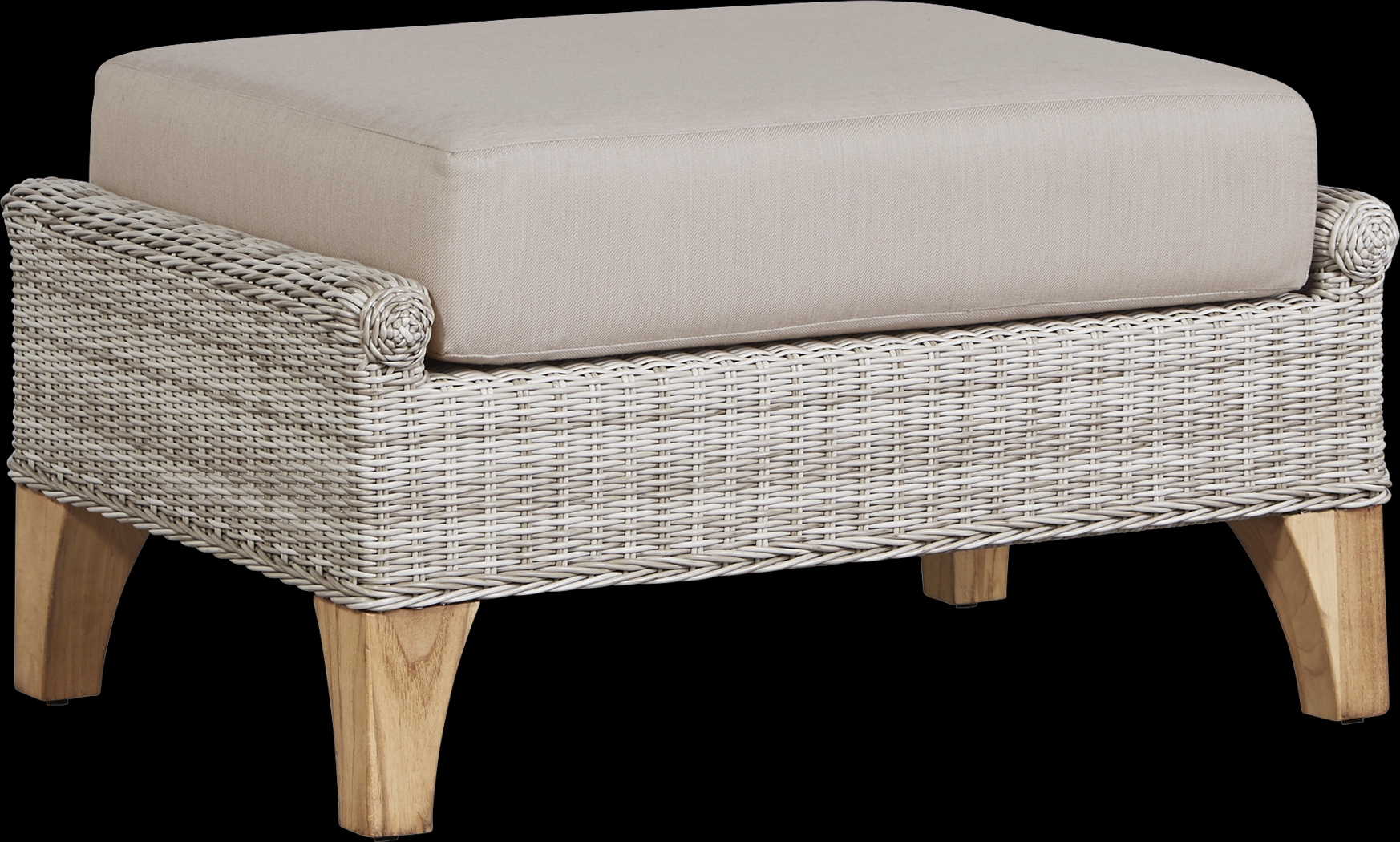 Cindy Crawford Home Hamptons Cove Gray Outdoor Ottoman with Rollo Linen Cushion - Thumbnail - Image 1