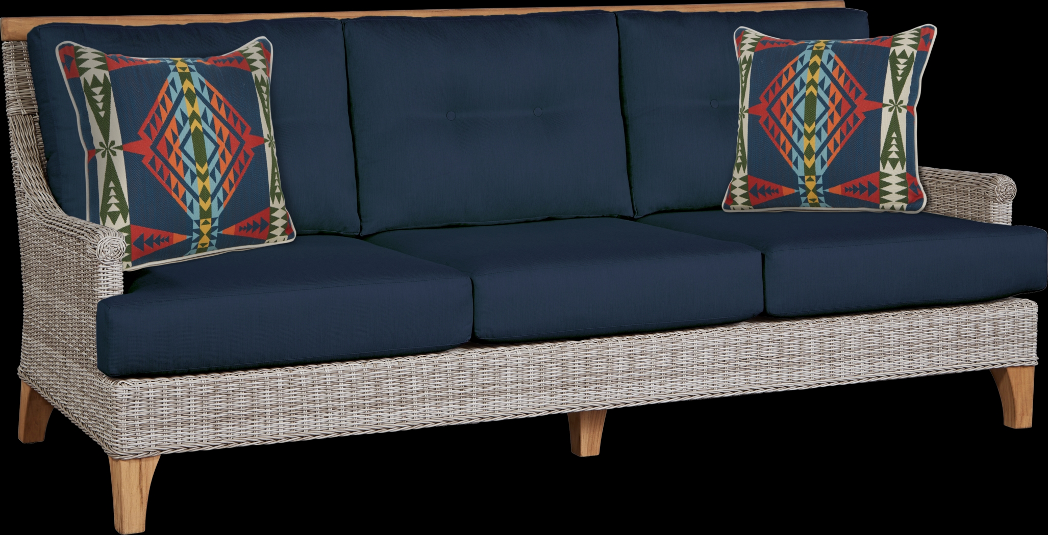 Cindy Crawford Home Hamptons Cove Gray Outdoor Sofa with Ink Cushions - Thumbnail - Image 1