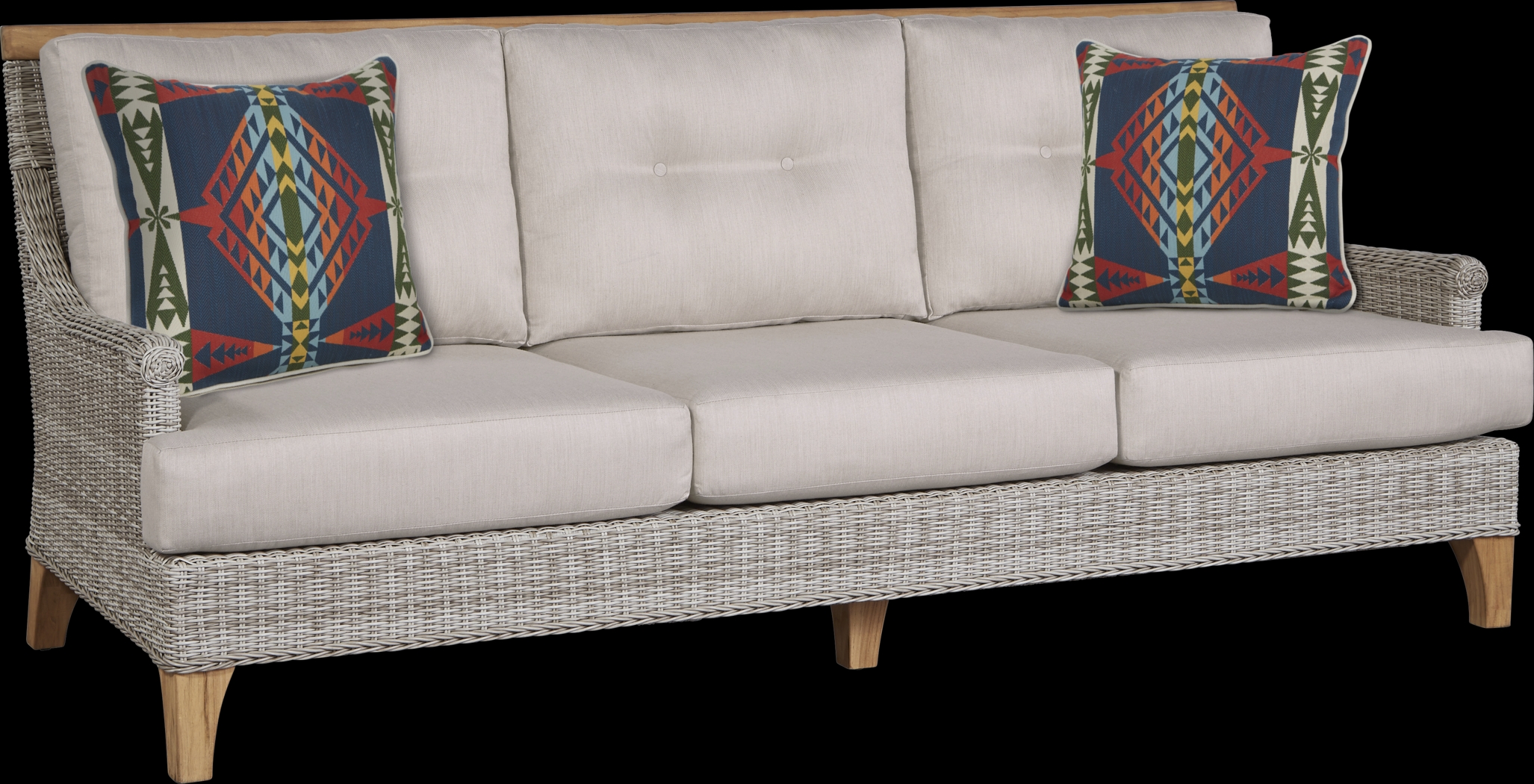 Cindy Crawford Home Hamptons Cove Gray Outdoor Sofa with Rollo Linen Cushions - Thumbnail - Image 1