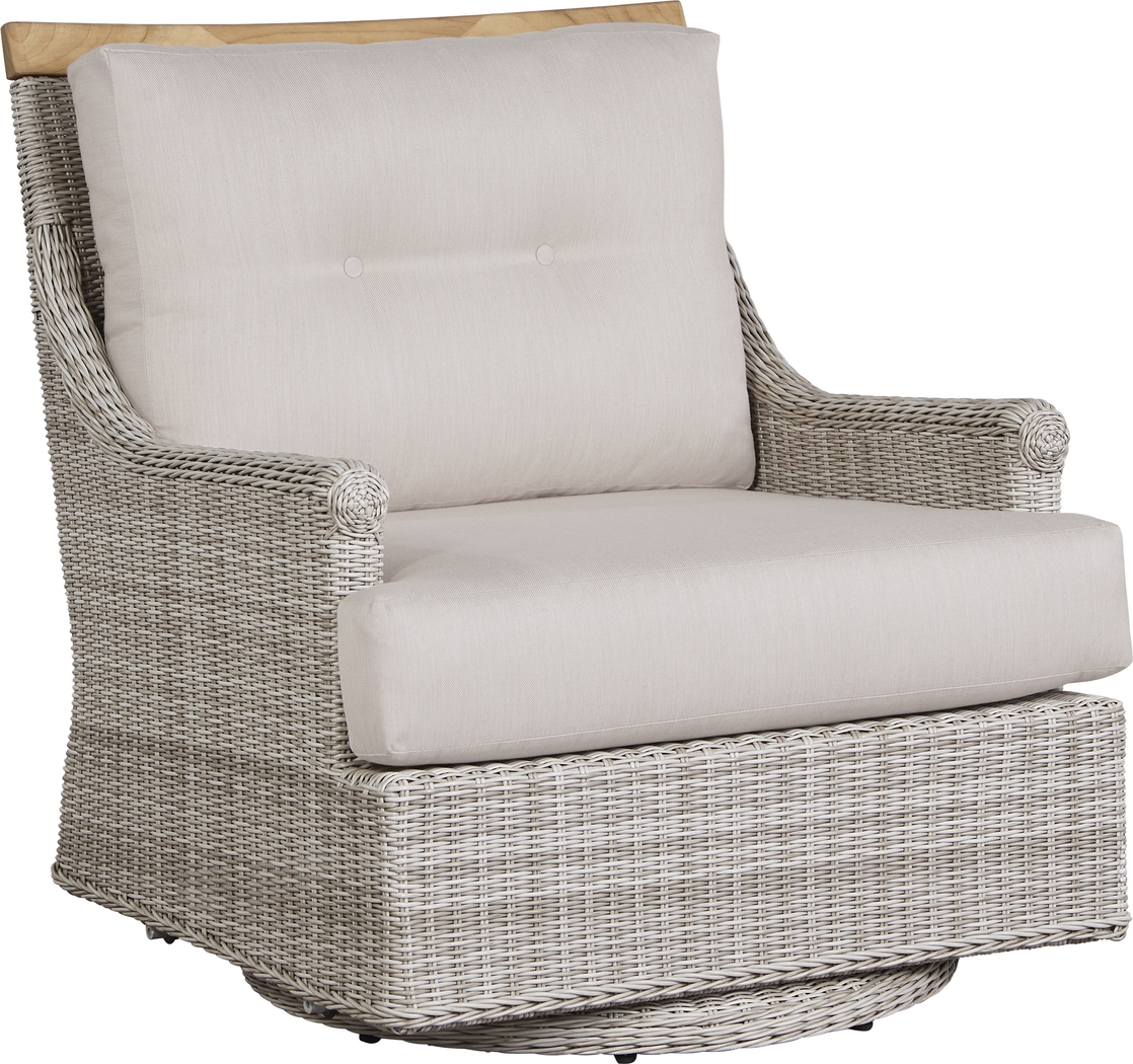 Cindy Crawford Home Hamptons Cove Gray Outdoor Swivel Chair with Rollo Linen Cushions - Thumbnail - Image 1