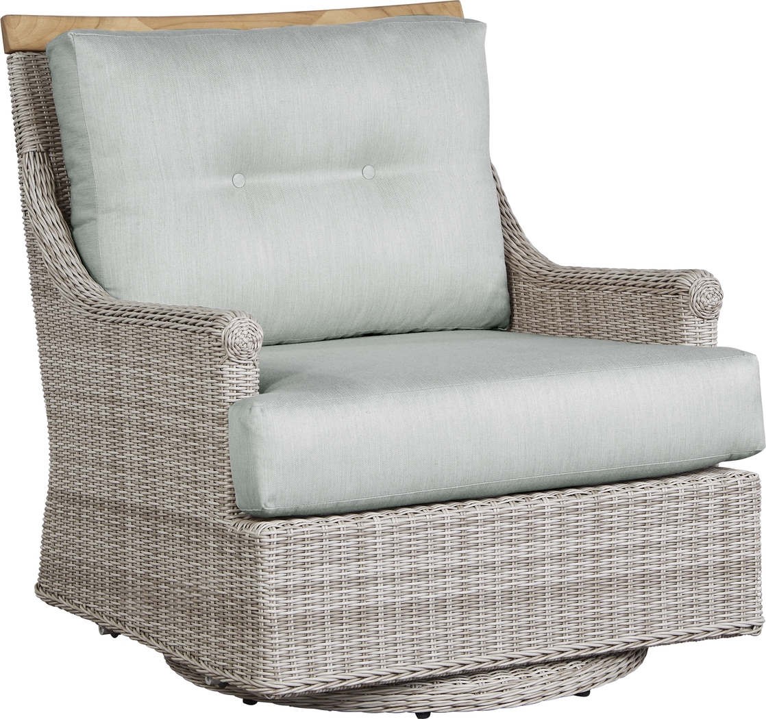 Cindy Crawford Home Hamptons Cove Gray Outdoor Swivel Chair with Rollo Seafoam Cushions - Thumbnail - Image 1