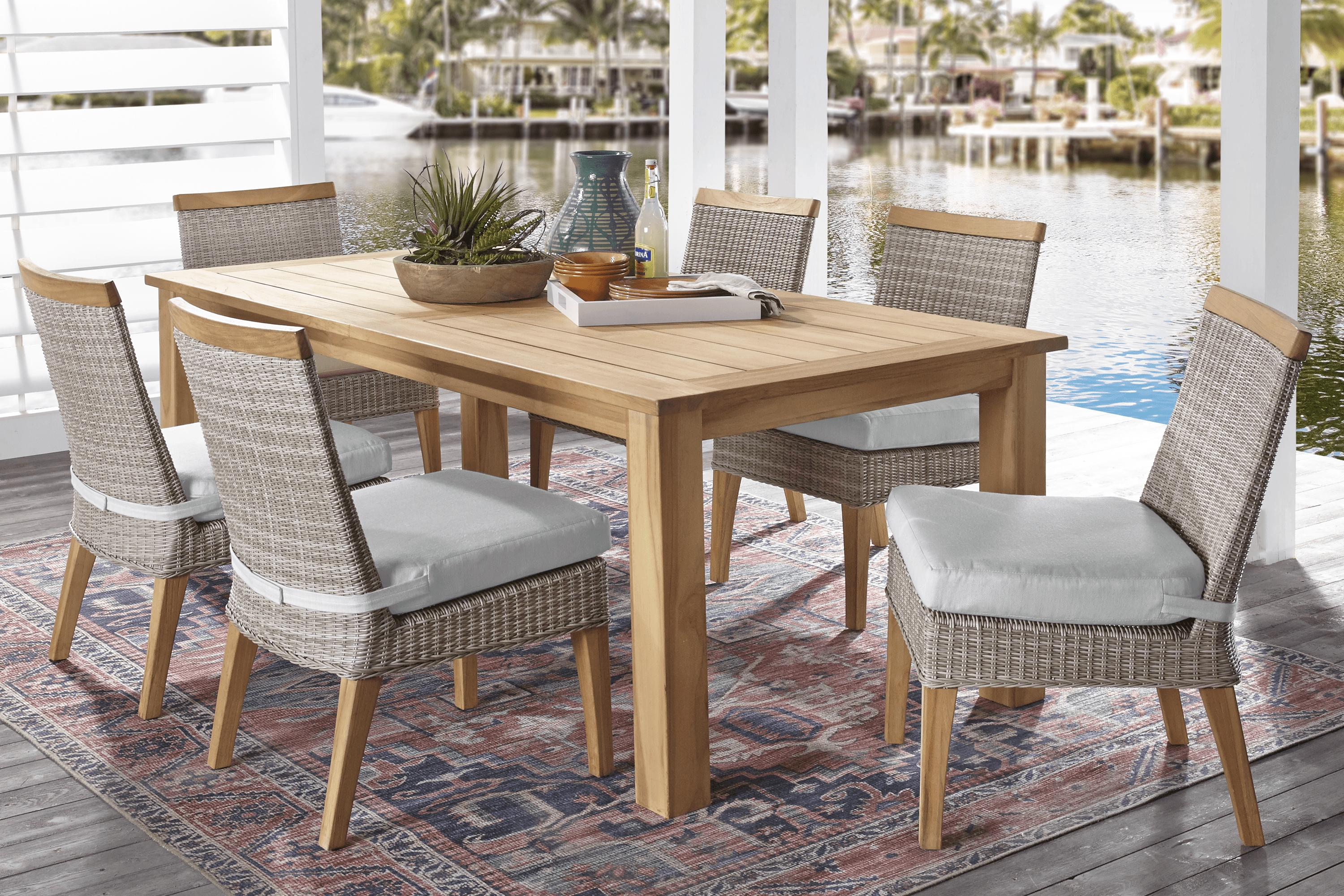 Cindy Crawford Home Hamptons Cove Gray Outdoor Side Chair with Rollo Seafoam Cushion - Thumbnail - Image 2