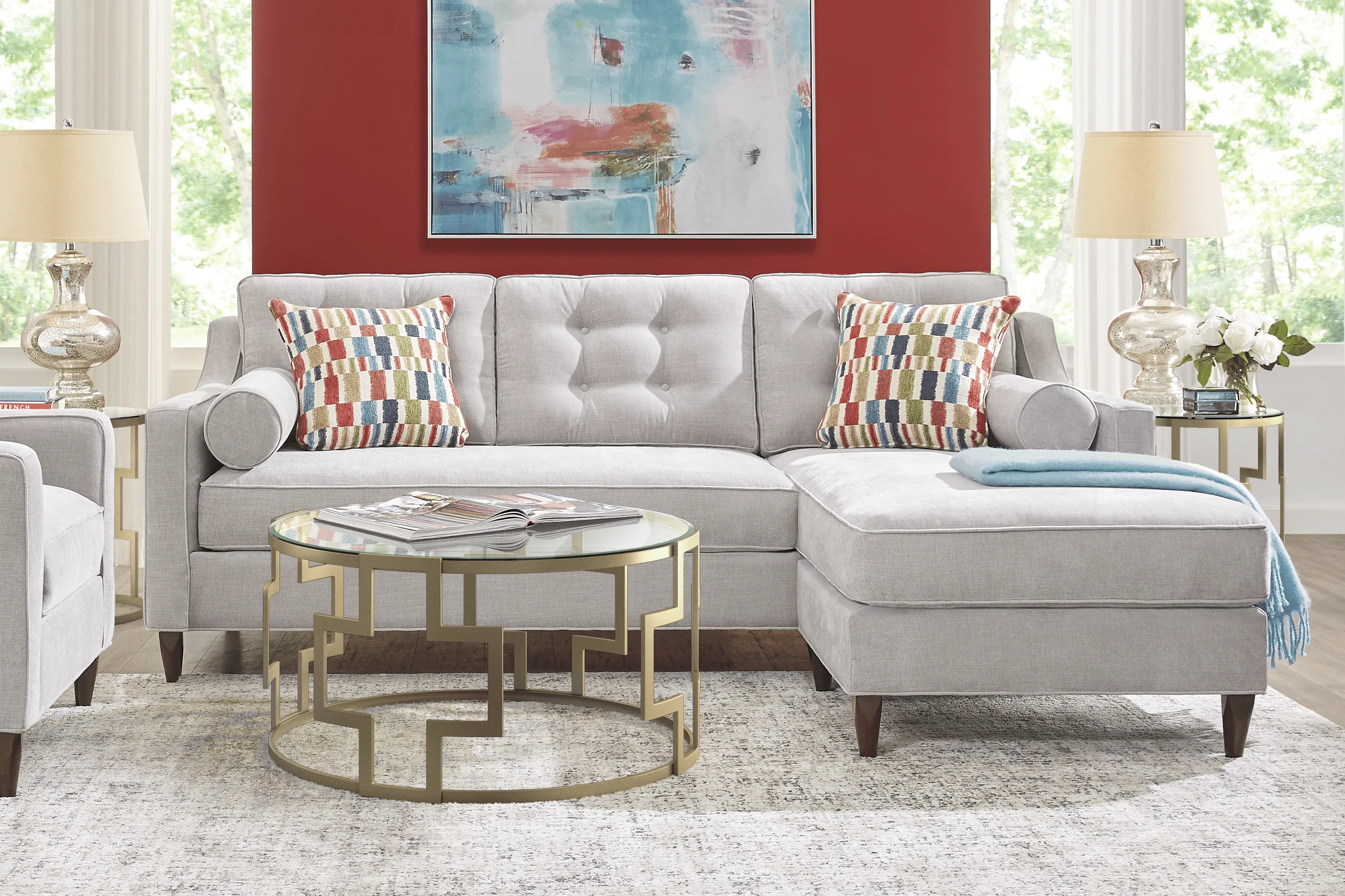 Cindy Crawford Home Hanover Dove Chenille 4 Pc Sectional Living Room - Thumbnail - Image 1