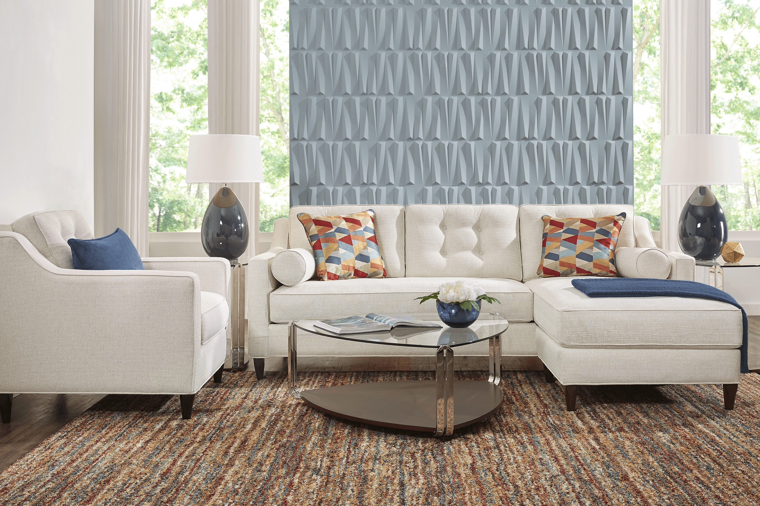 Cindy Crawford Home Hanover Off-White Textured 4 Pc Sectional Living Room - Thumbnail - Image 1