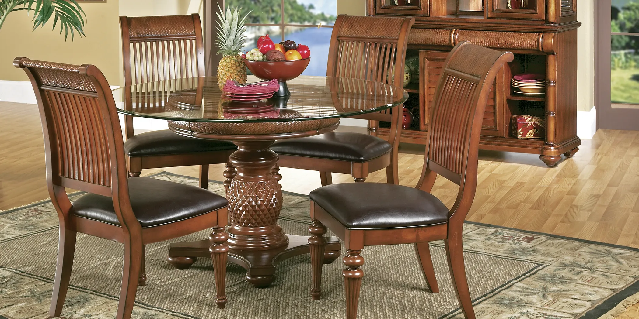 Cindy Crawford Home Key West Tobacco 5 Pc Round Dining Room with Slat Chairs - Thumbnail - Image 1