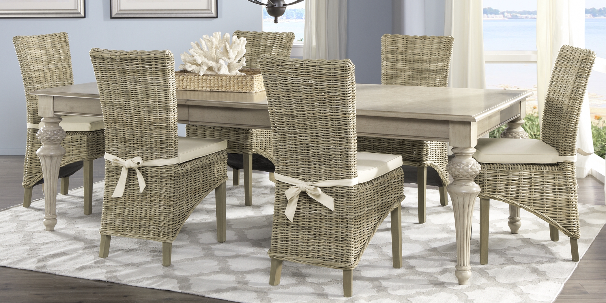 Cindy Crawford Home Key West Sand 5 Pc Rectangle Dining Room with Rattan Chairs - Thumbnail - Image 1